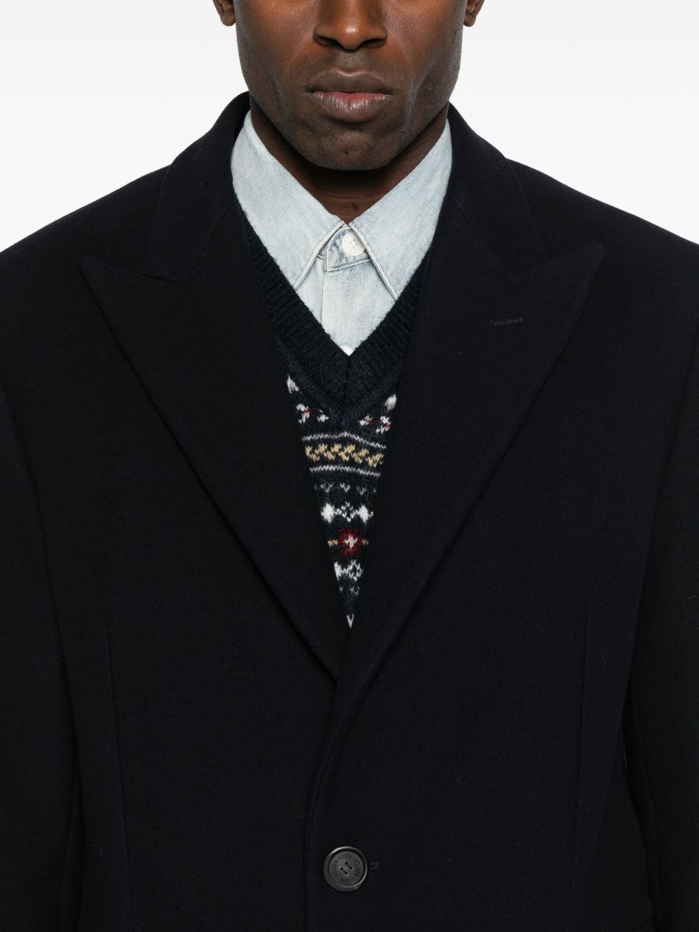 Black Wool Blend Notched Lapel Coat