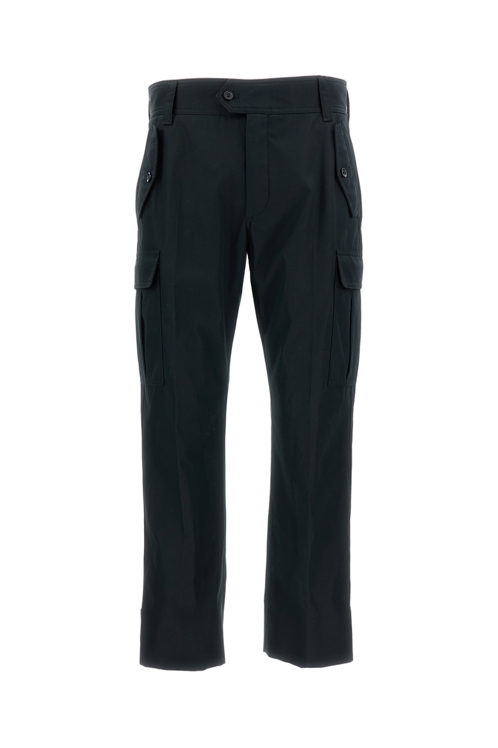 Functional Black Cotton Cargo Trousers With Adjustable Hems