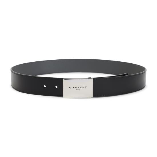 Black Calf Leather Belt with Textured Grey Interior