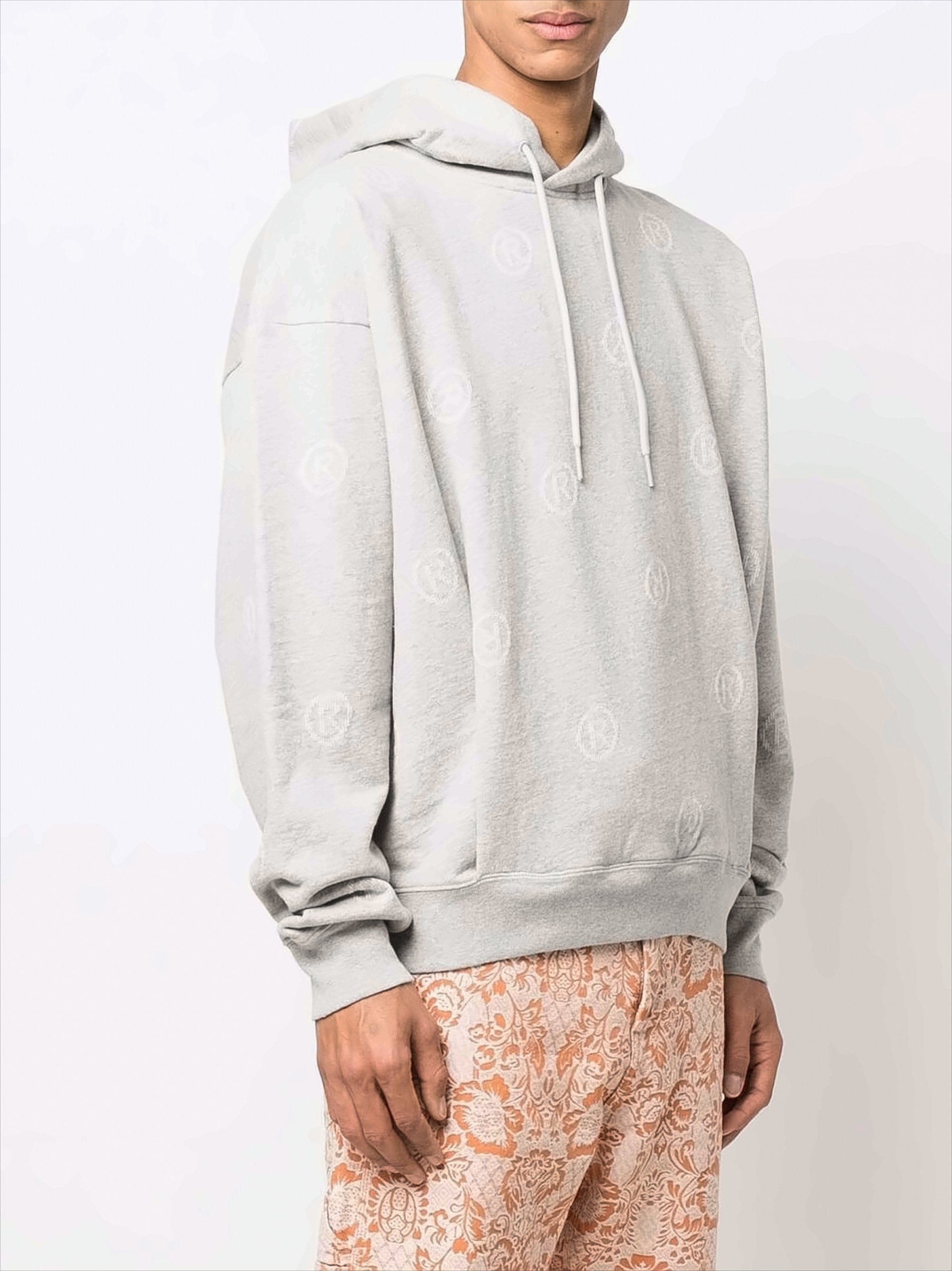 Relaxed Fit Grey Cotton Logo Hoodie
