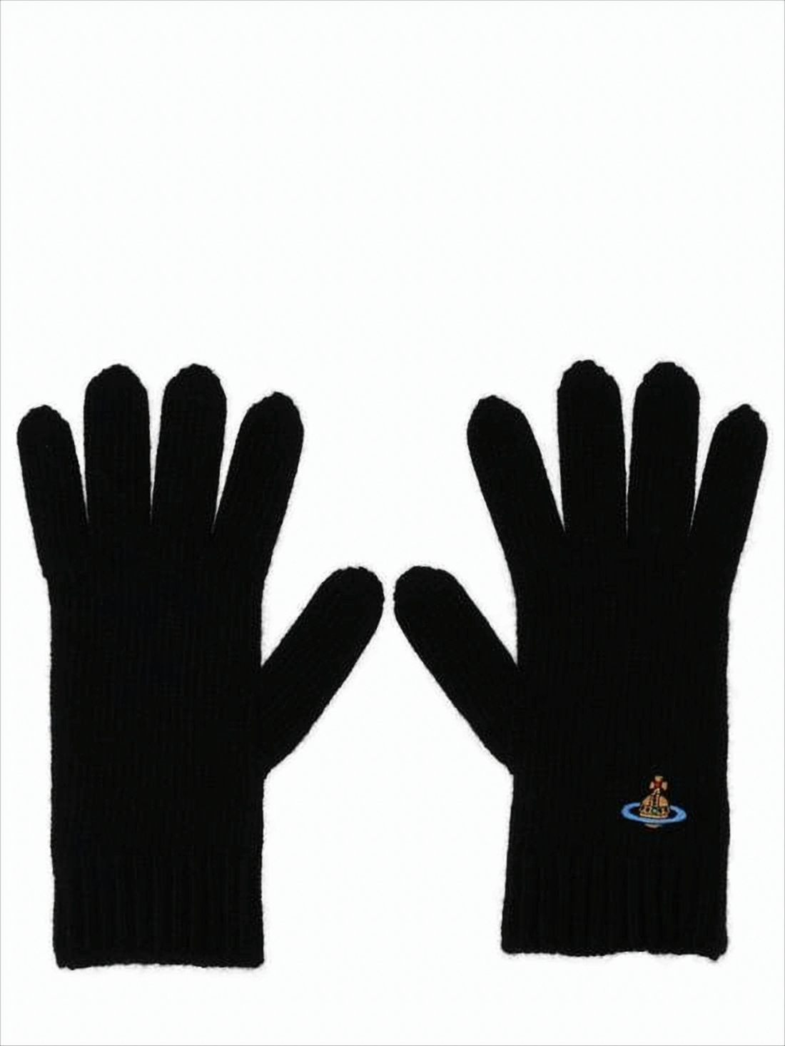 Ribbed Cashmere Gloves with Embroidered Emblem