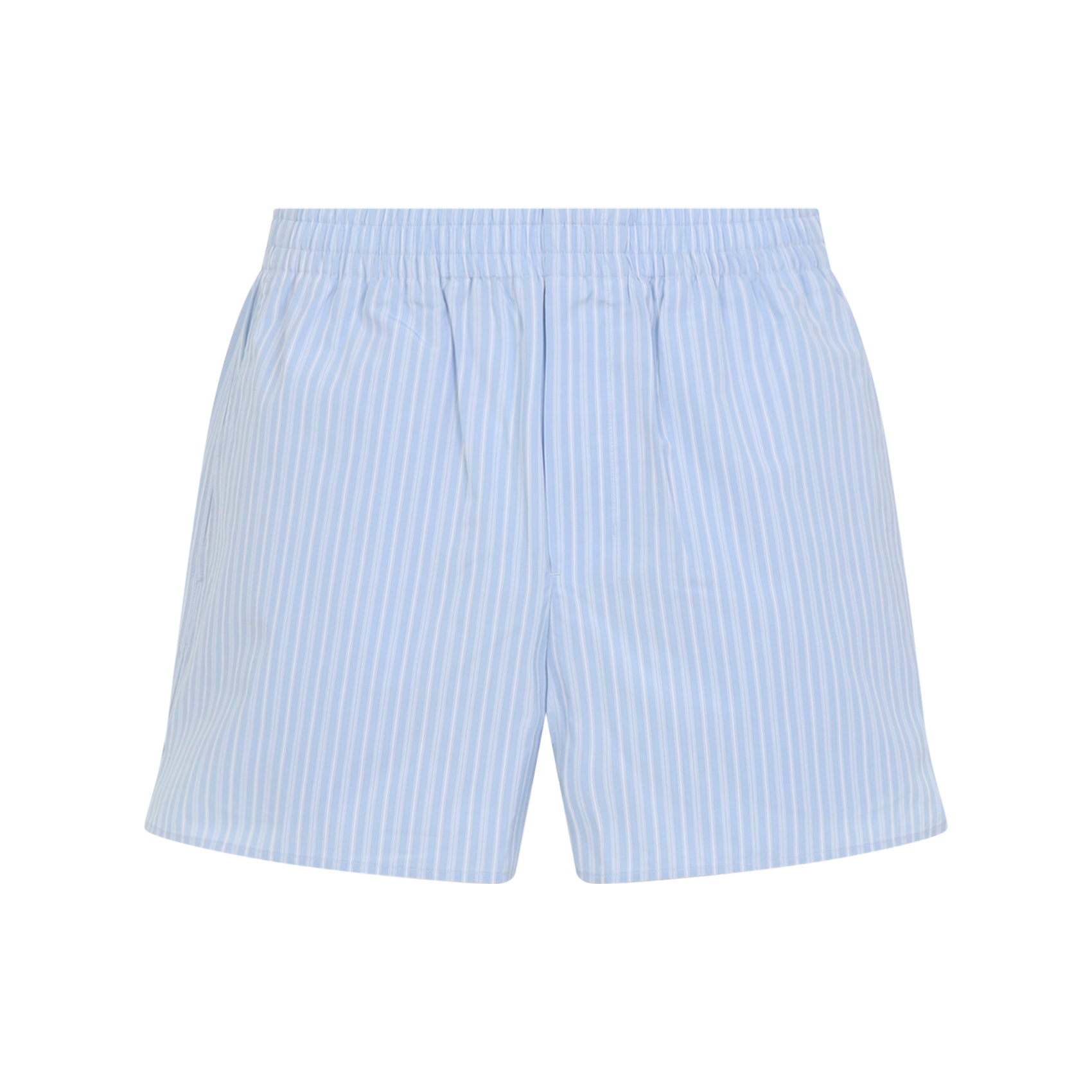 Light Blue Pinstripe Bermuda Shorts With Elastic Waistband