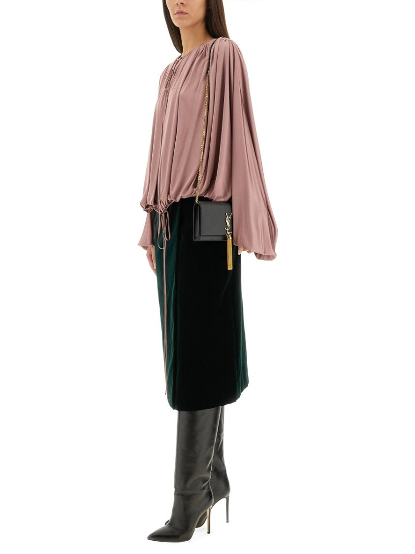 Fluid Knit Blouse With Gathered Pleats