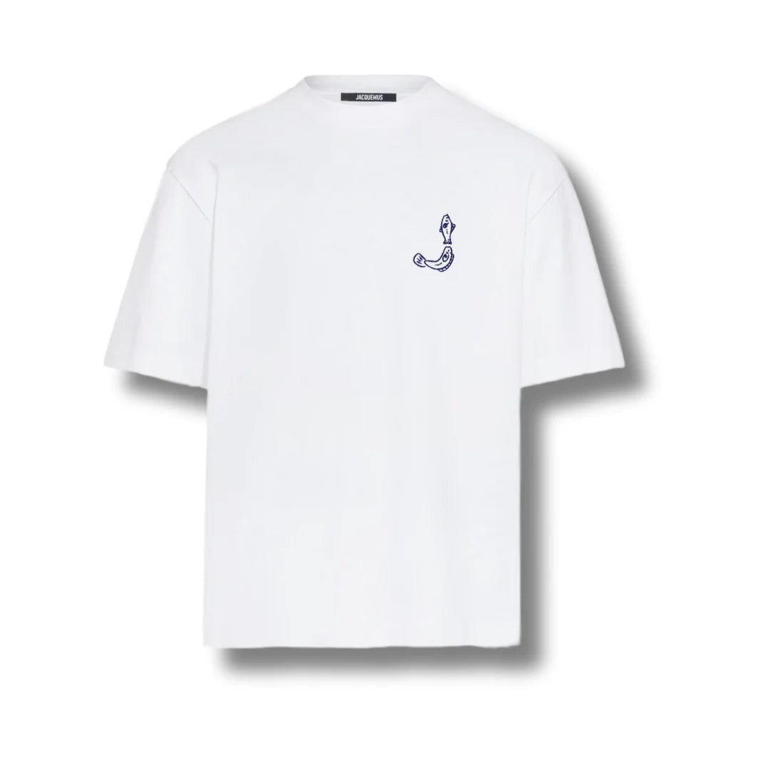 Biały T-shirt z Okrągłym Dekoltem z Abstrakcyjnym Wzorem