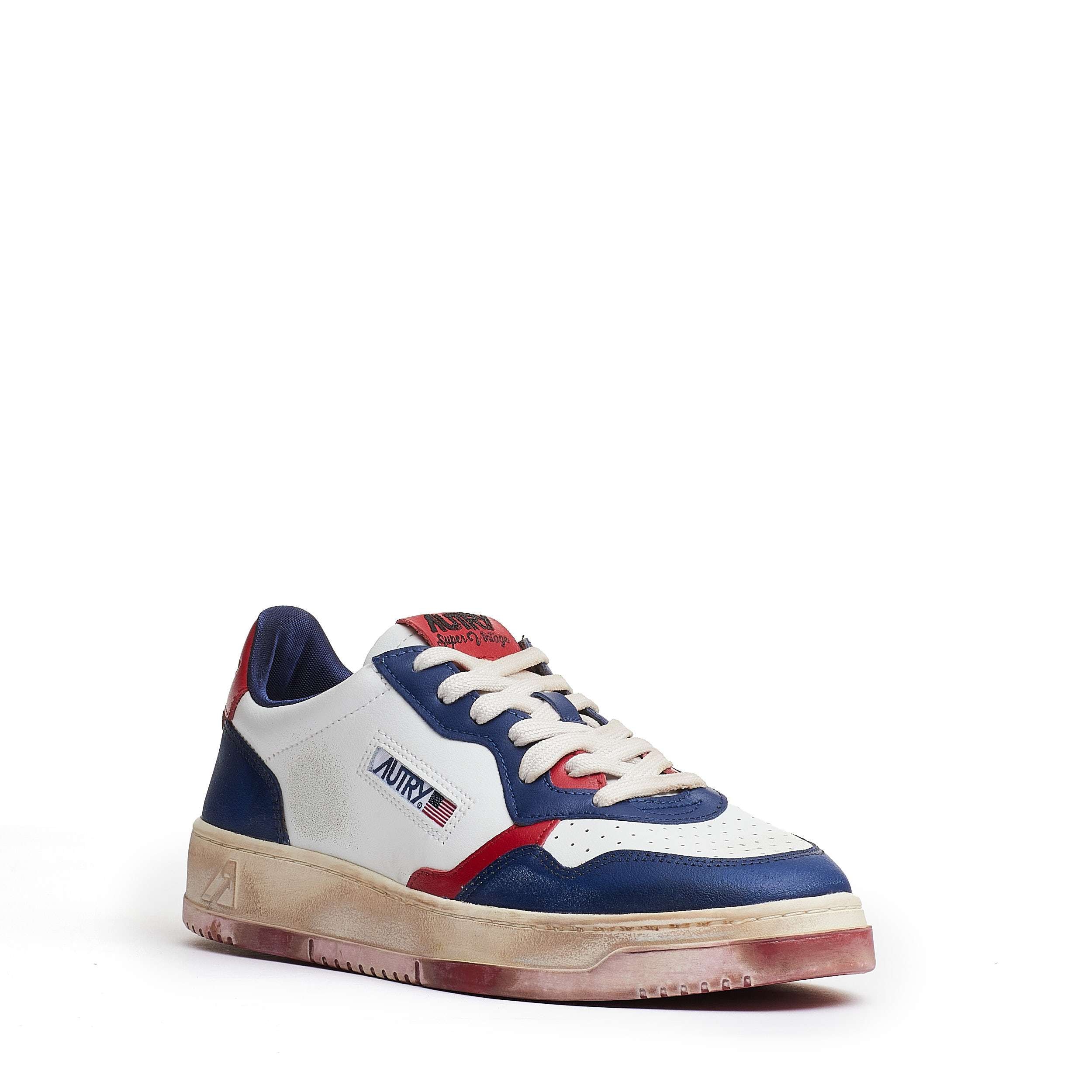 White/Blue/Red Medalist Low Super Vintage Leather Sneakers