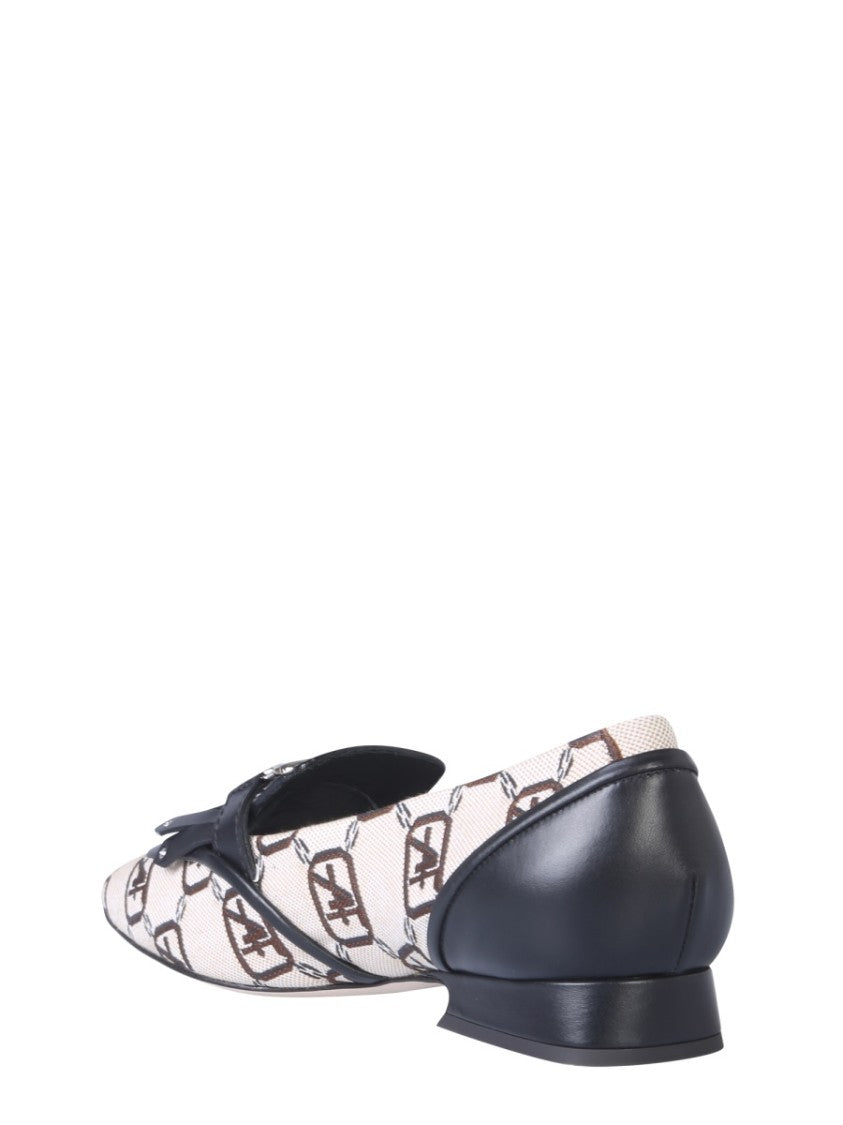 Logo-Patterned Moccasins With Fringed Strap