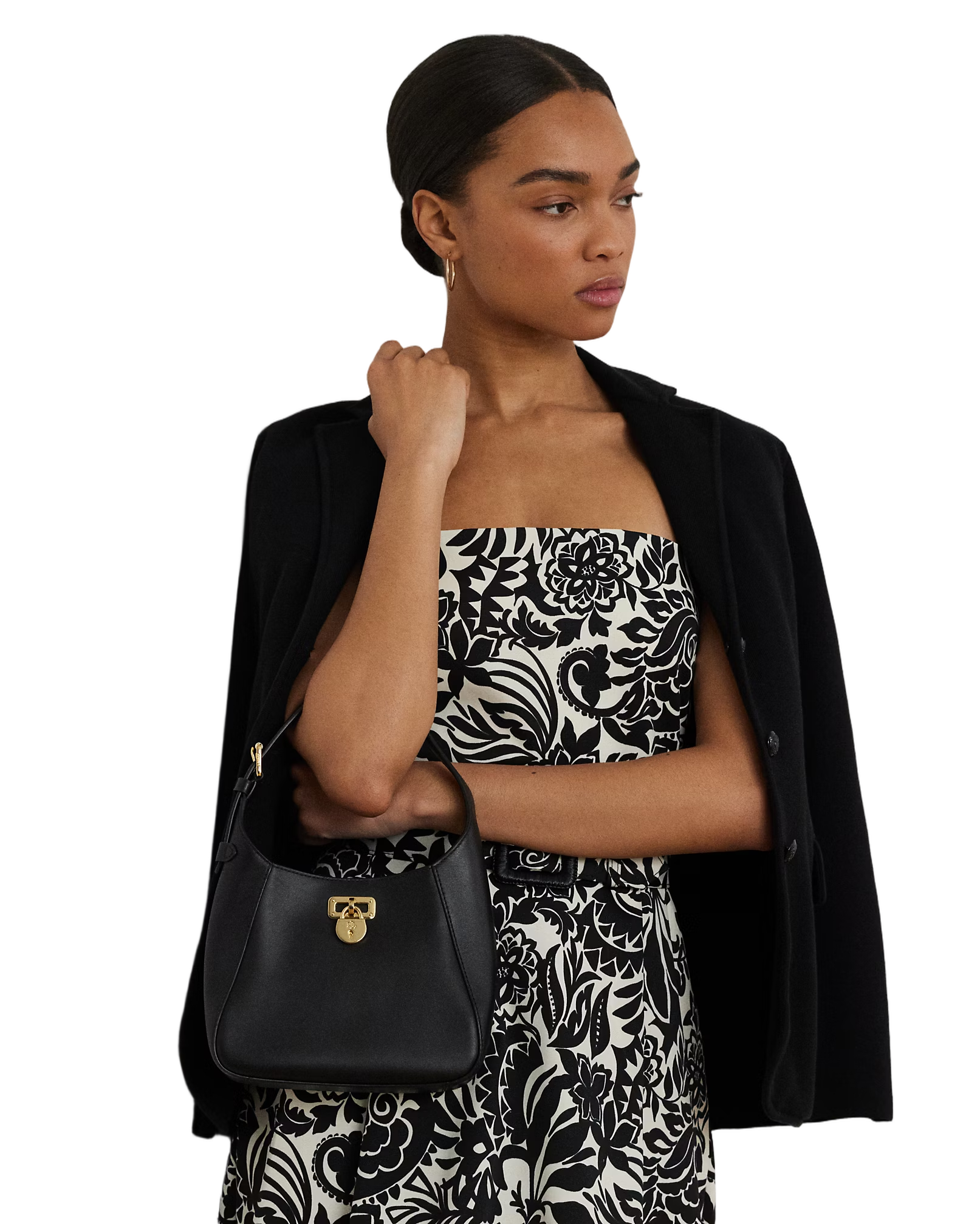 Compact Black Leather Shoulder Bag