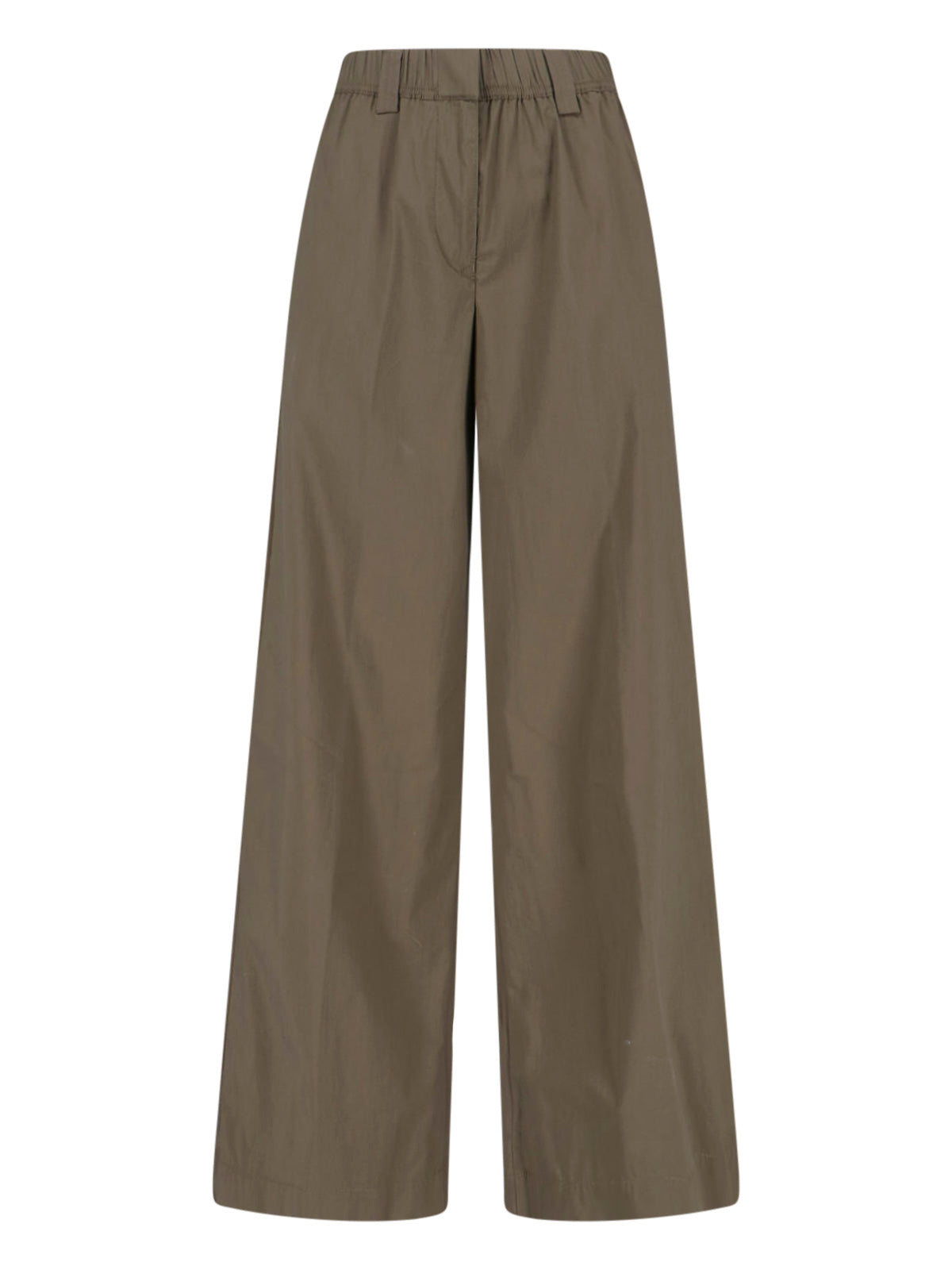 Wide Cotton Blend Trousers – Green
