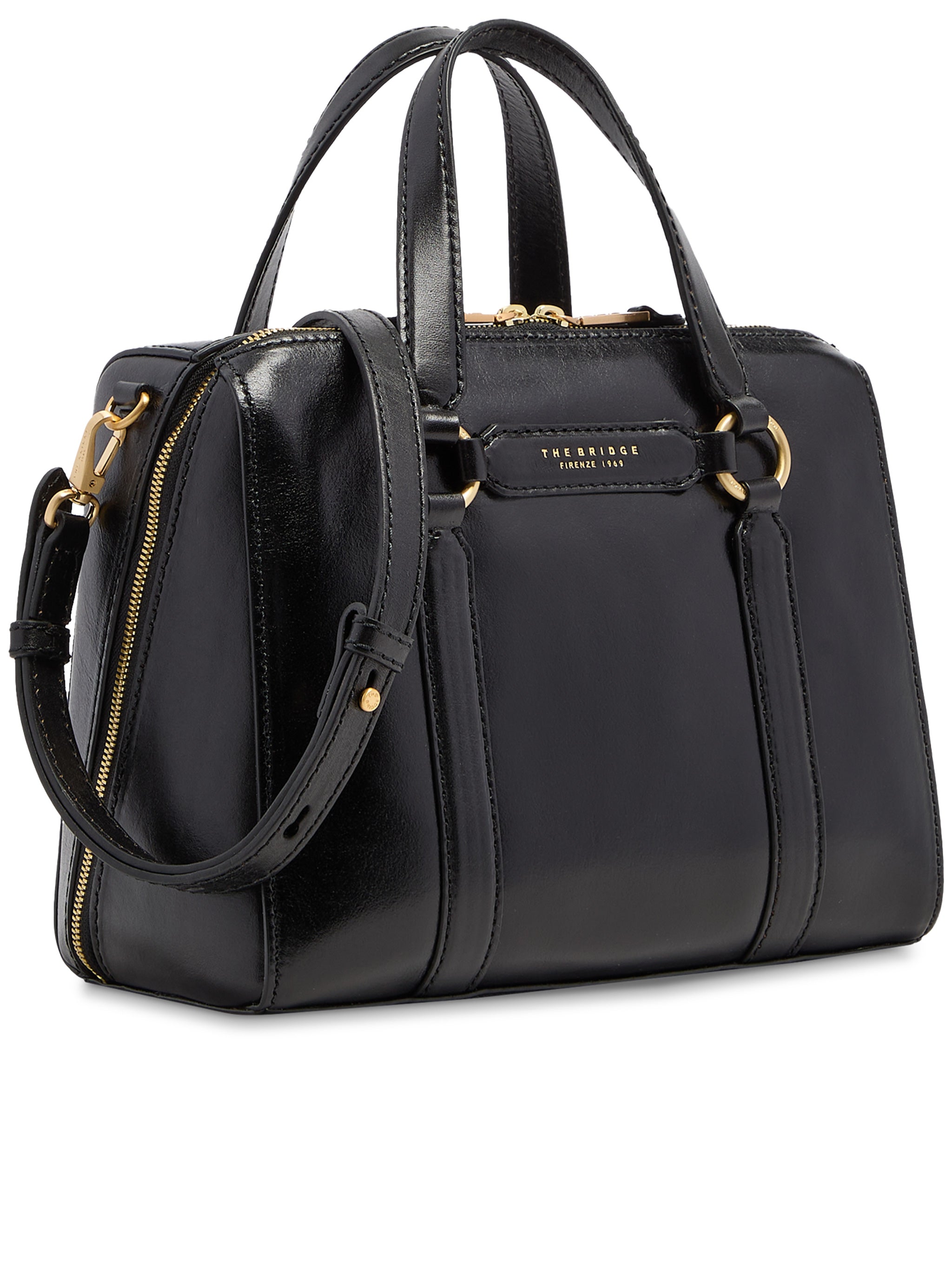 Black Handbag W/Shoulder Glossy Leather Handbag