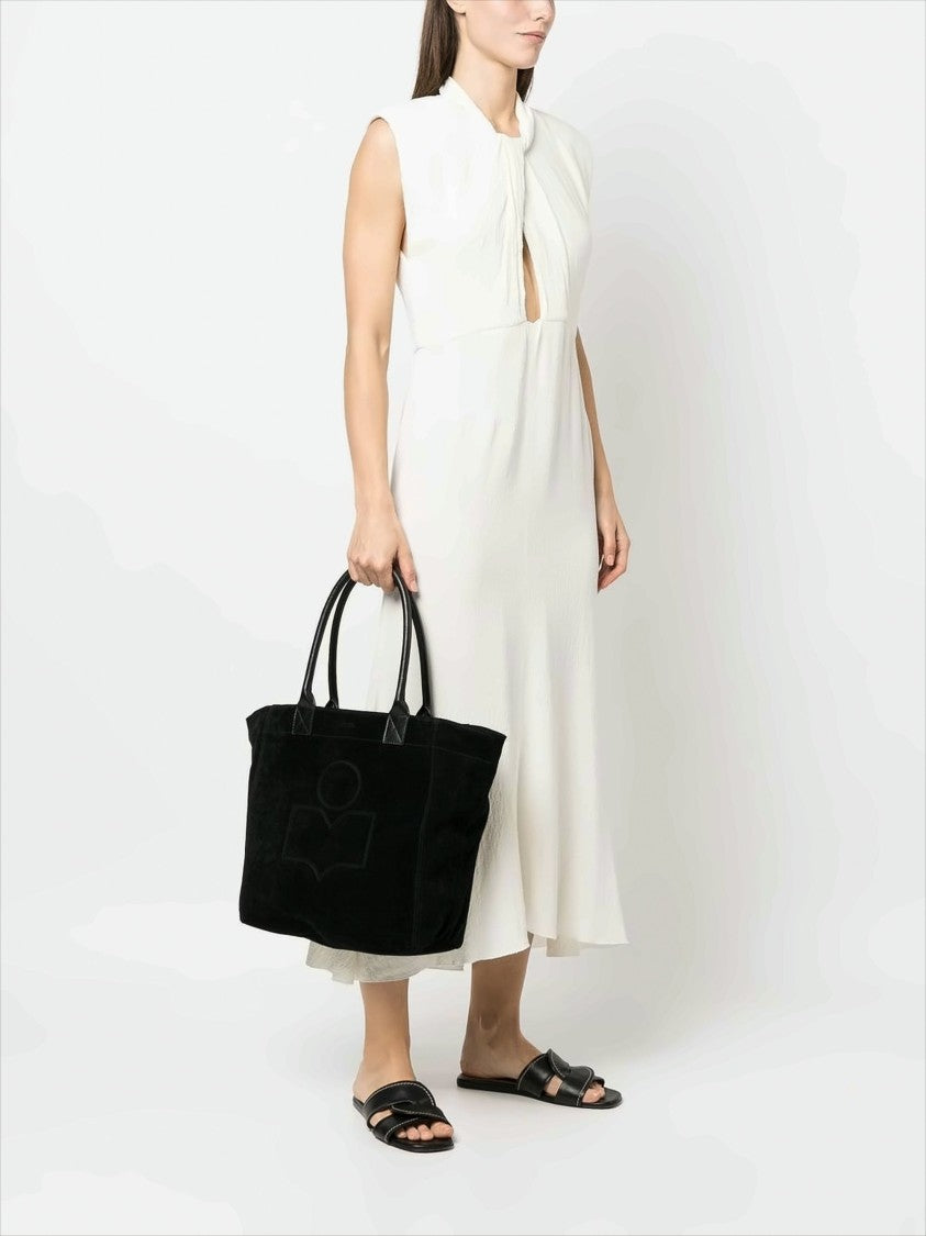 Tapered Black Suede Calf Leather Small Tote Bag