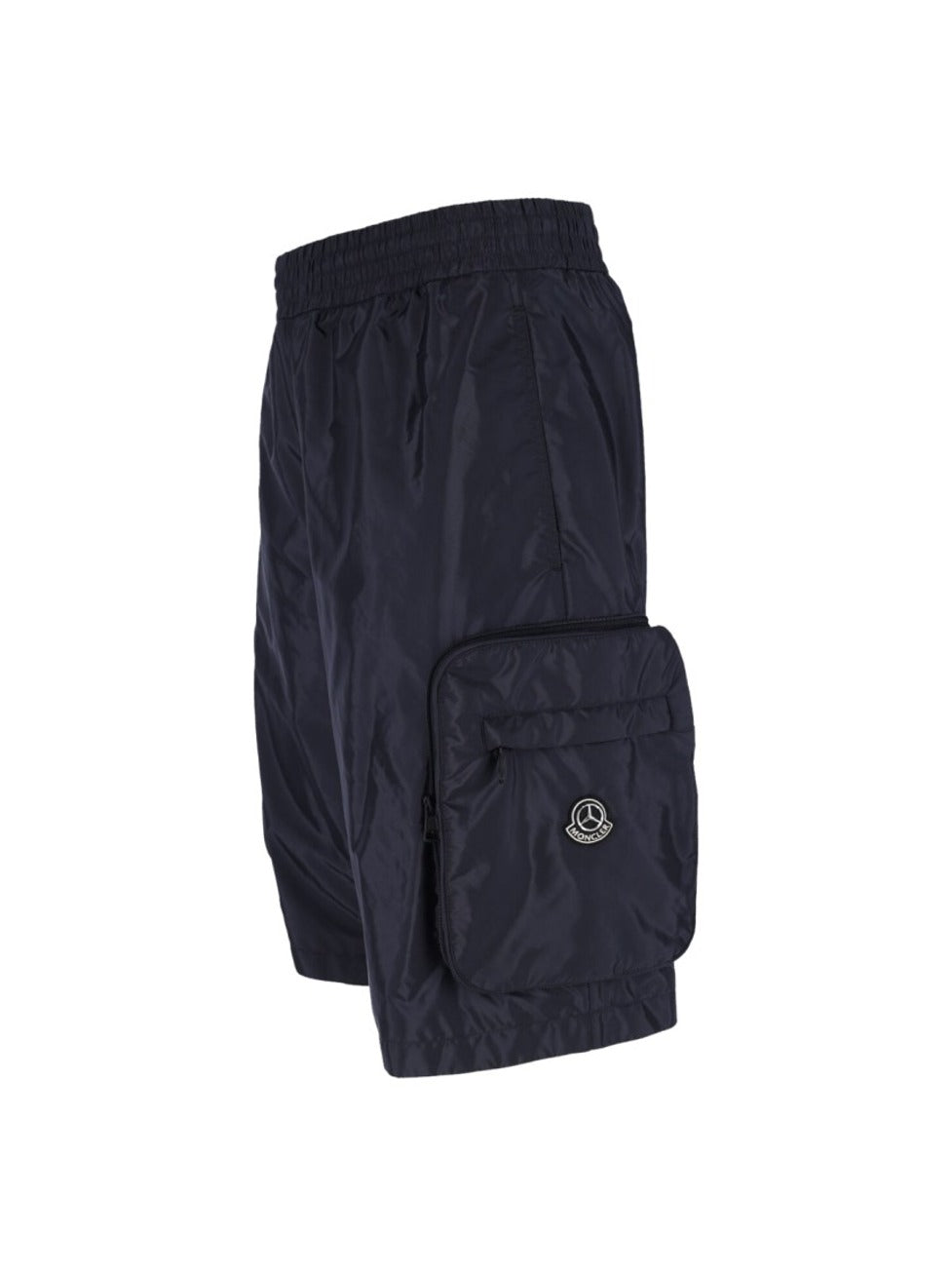 Navy Nylon Cargo Shorts With Silver Logo Detail
