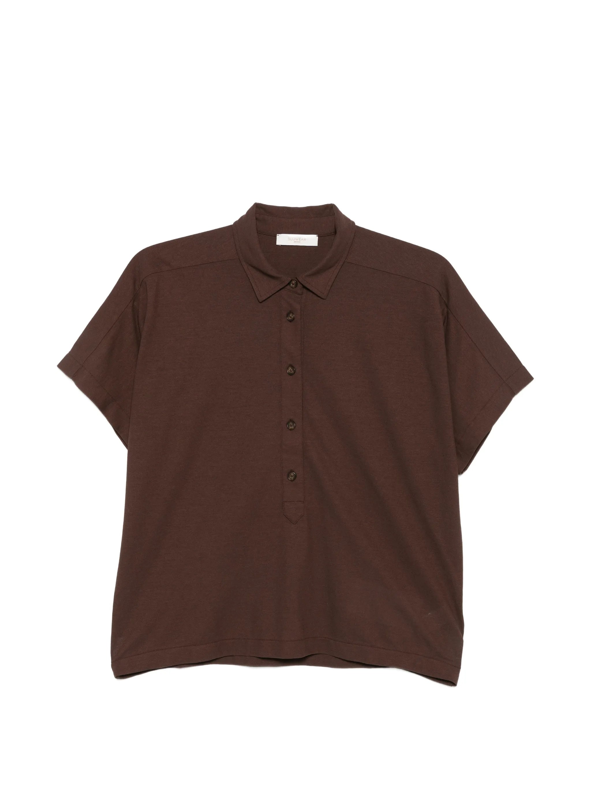 Brown Cropped Relaxed Fit Polo Shirt