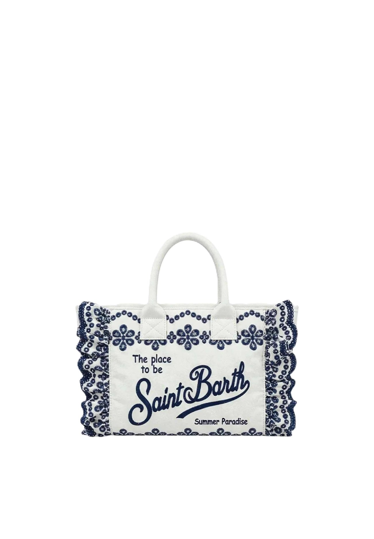 Rectangular Tote Bag with Navy Blue Embroidery