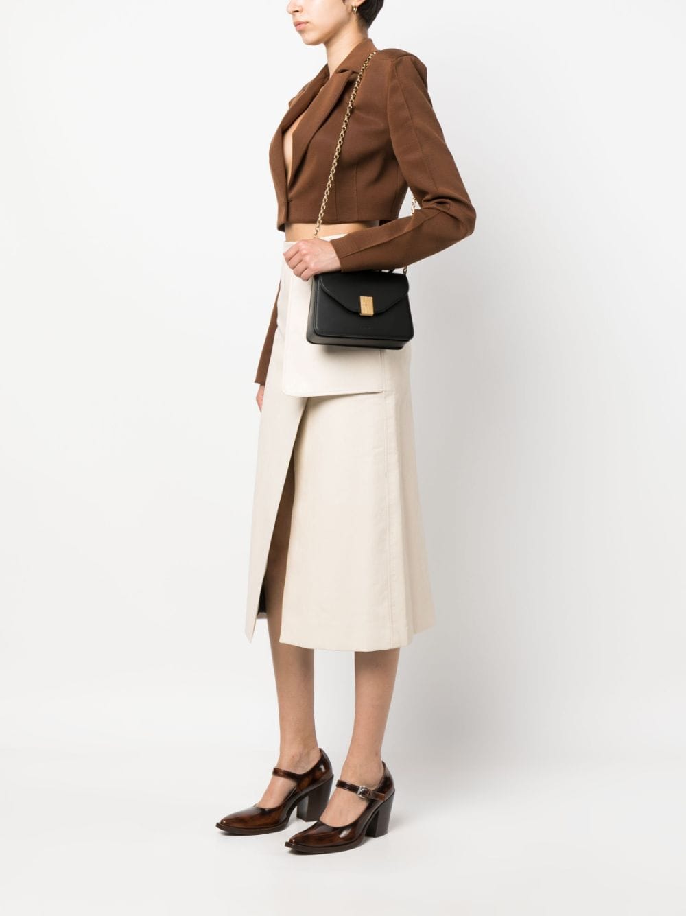Concerto Crossbody Bag In Smooth Black Calf Leather With Gold Hardware