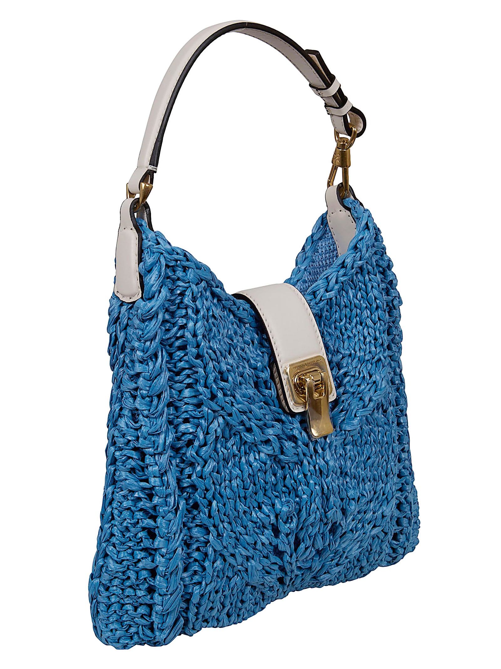 Woven Viscose Handbag With Structured Shape And Gold Accents