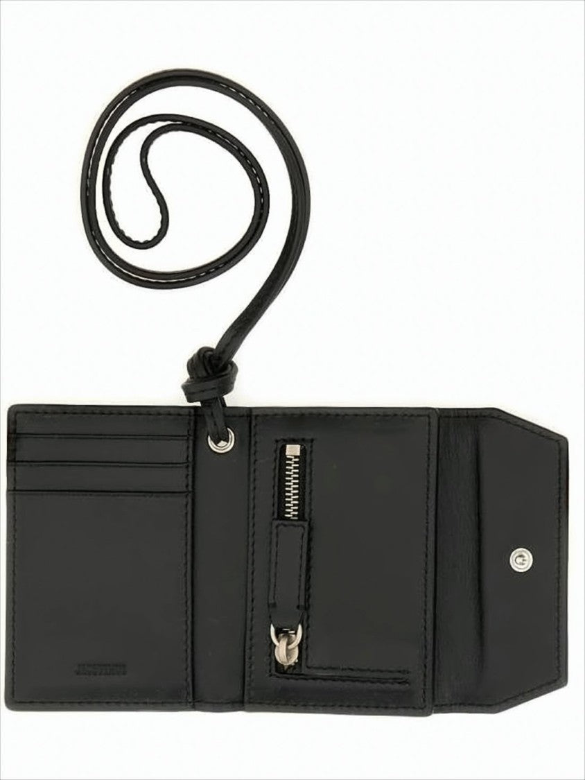 Rectangular Black Leather Card Wallet with Logo Detailing