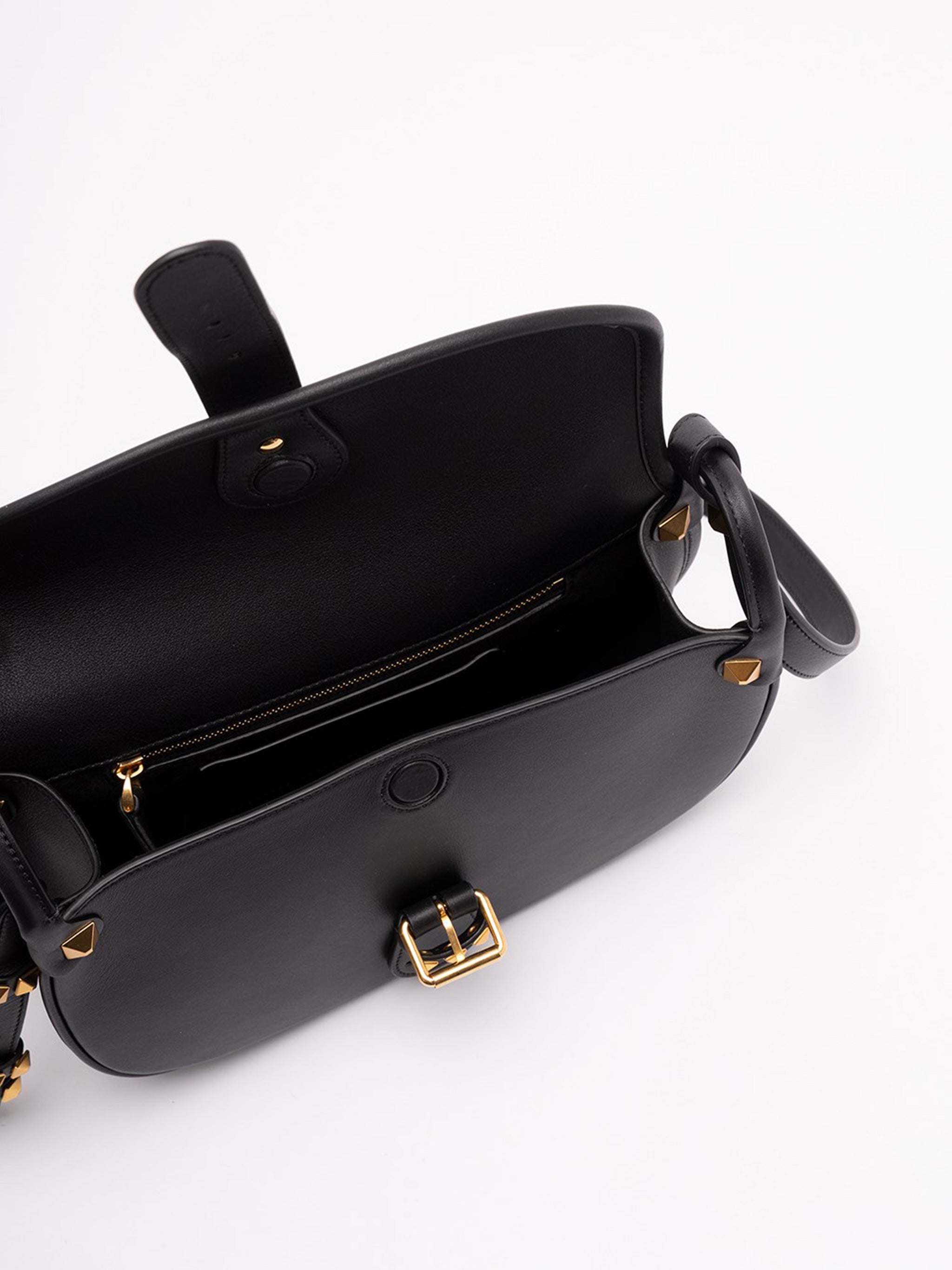 Black Curved Leather Pyramid Stud Bag