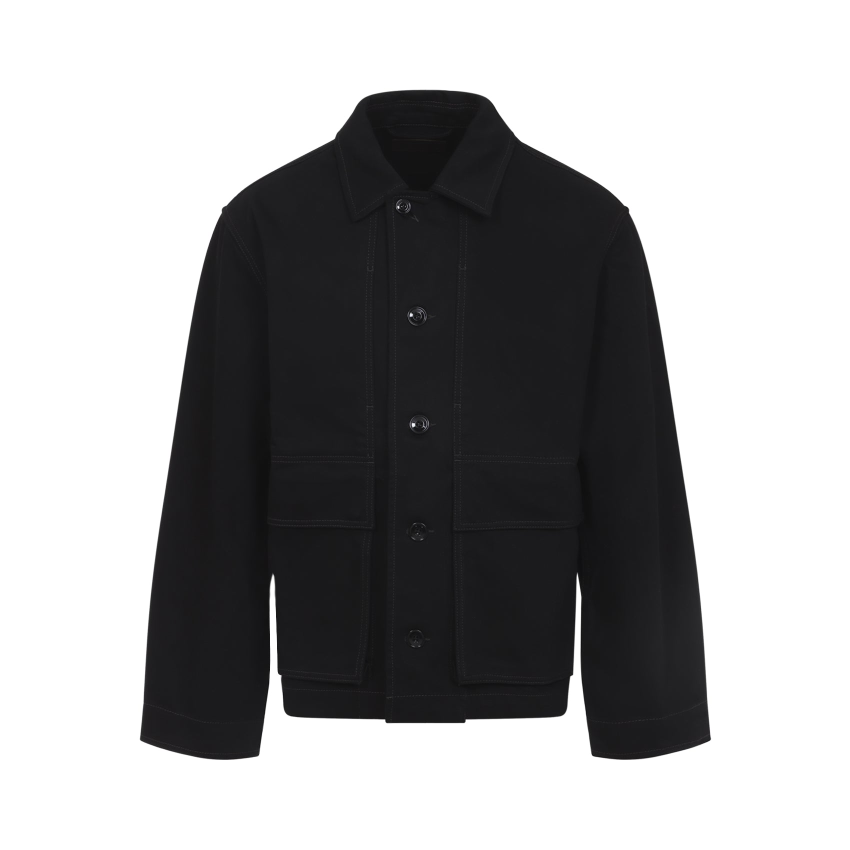Minimalist Black Cotton Jacket with Structured Silhouette