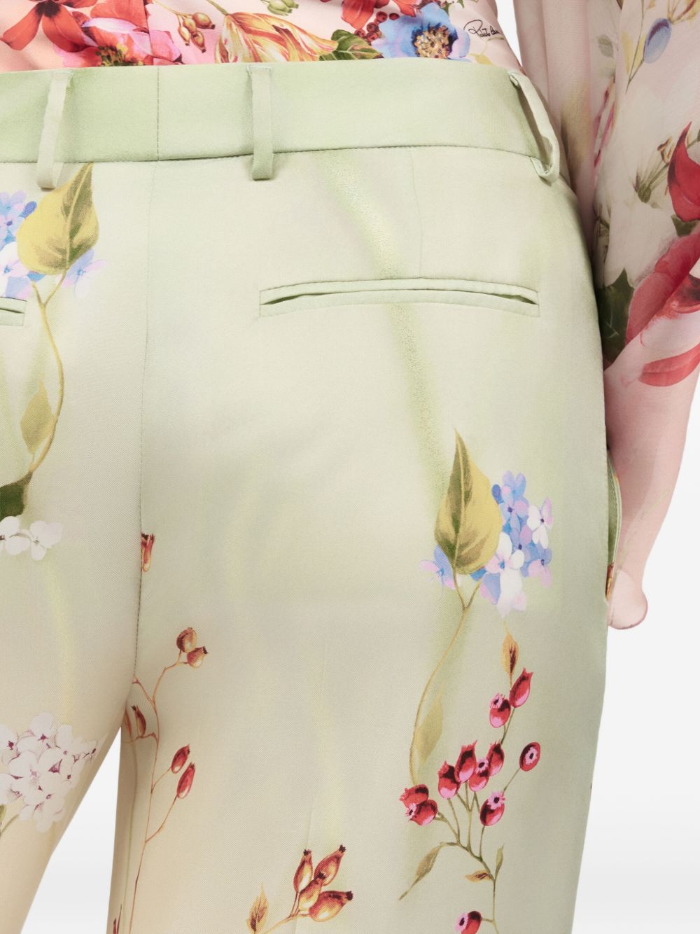 Wide-Leg Silk Trousers with Floral Print