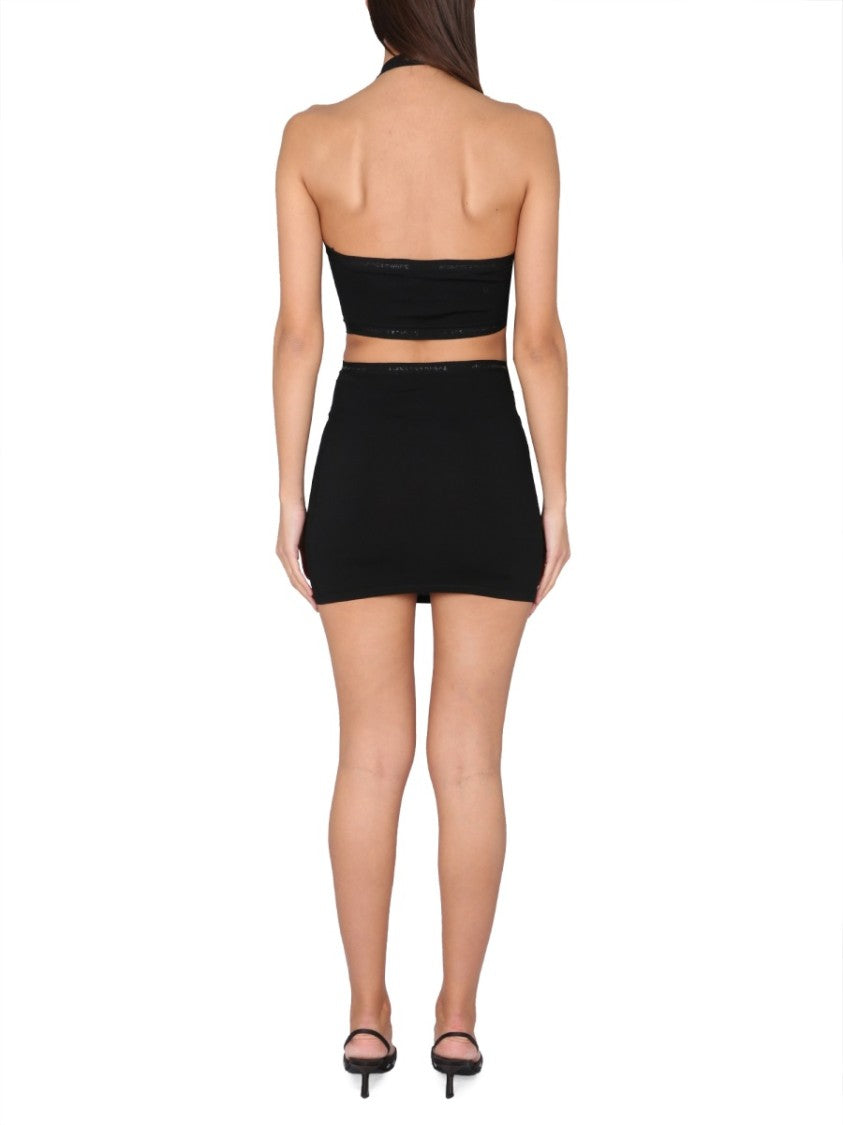 Asymmetrical Neckline Fitted Black Mini Dress