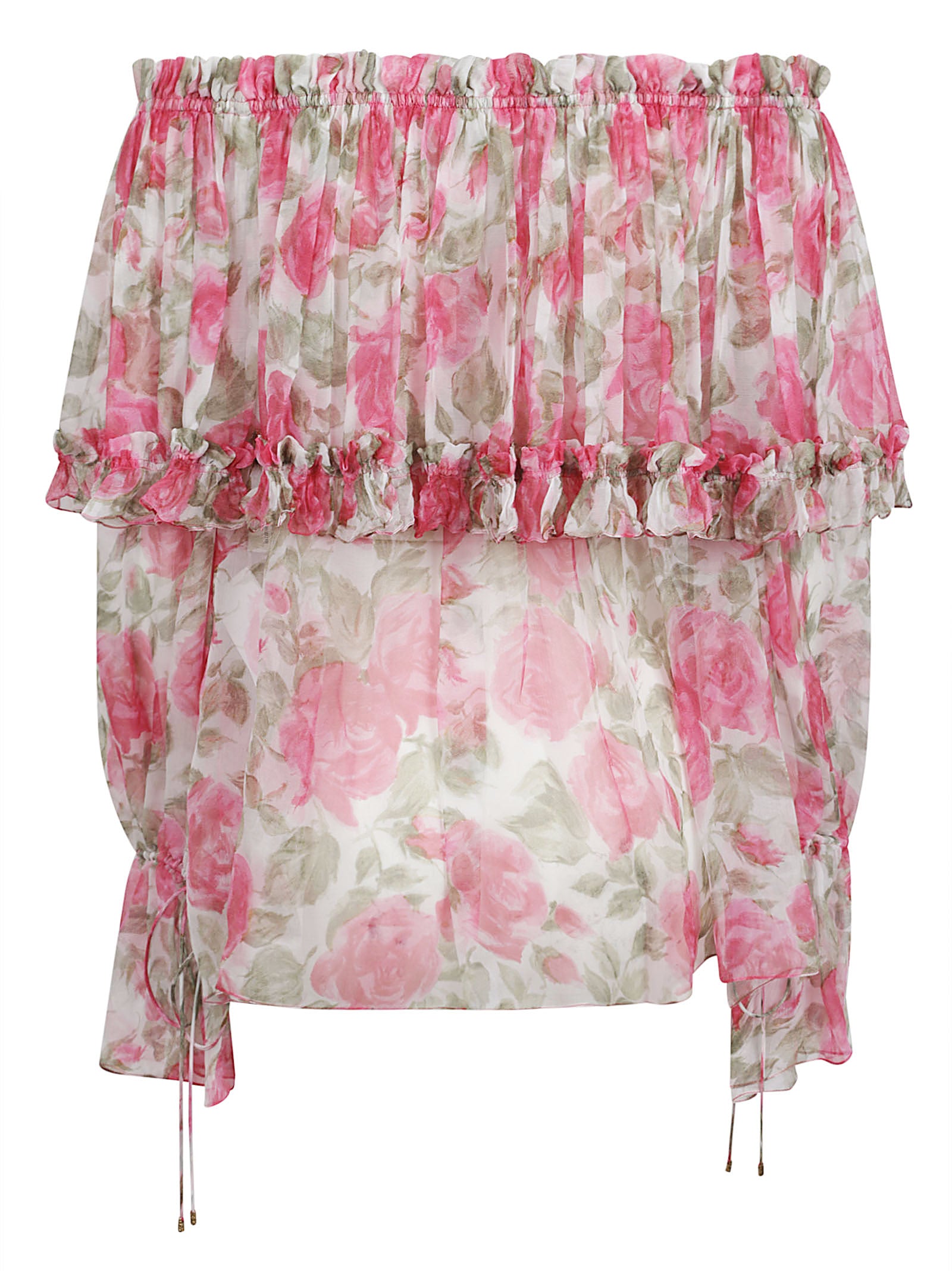 Off-Shoulder Silk Muslin Blouse with Ruffled Trim