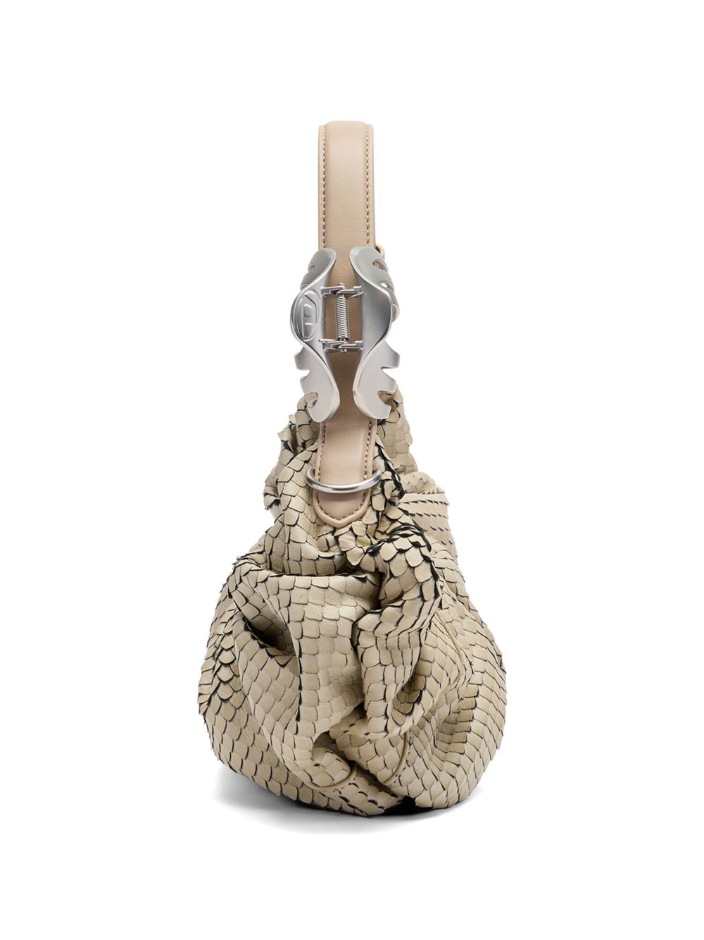 Textured Ruched Beige Handbag