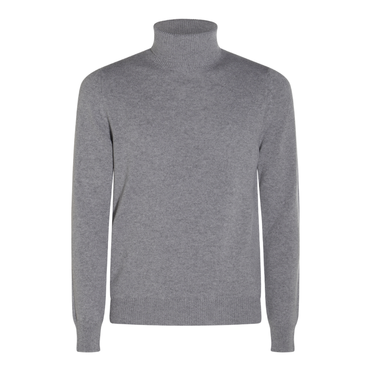 Fine-knit Grey Turtleneck Sweater with Ribbed Details