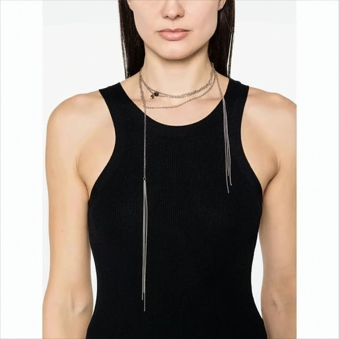 Multi-Layered Silver Chain Necklace with Elegant Tassels