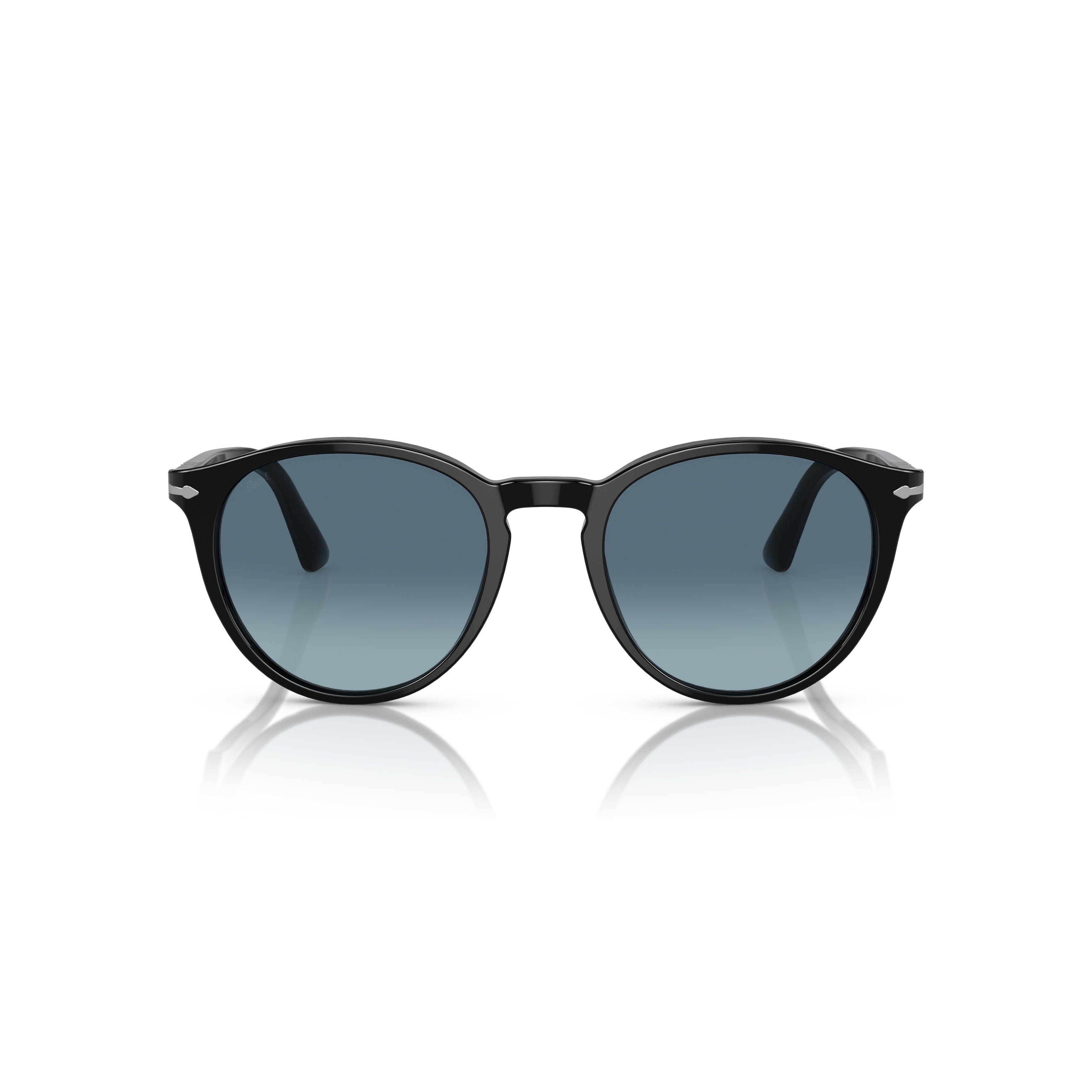 0po3152s Rounded Black Acetate Sunglasses with Gradient Blue Lenses