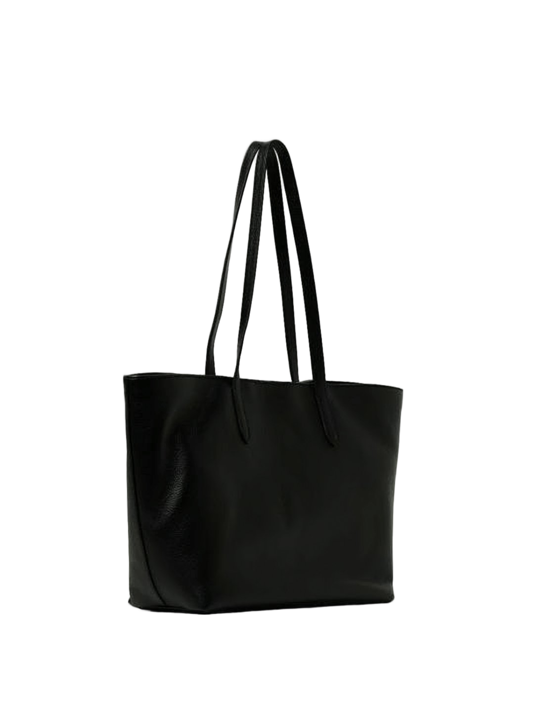 Textured Leather Tote Bag with Gold Emblem