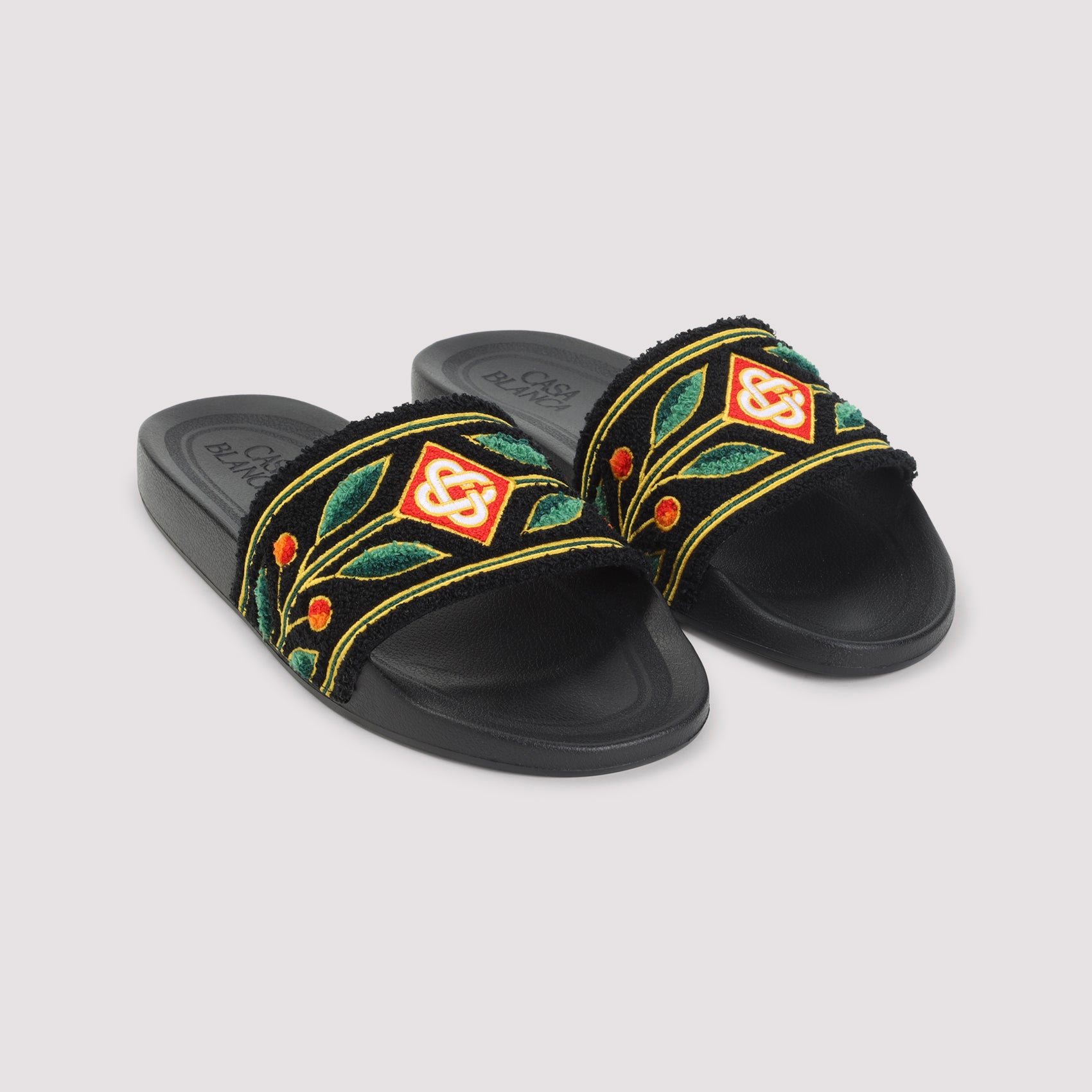 Floral-Embroidered Casual Sandals with Geometric Emblem