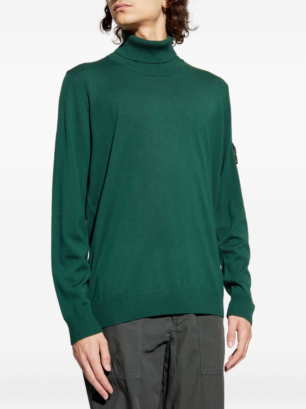 Lightweight Turtleneck Sweater In Juniper Green With Iconic Badge