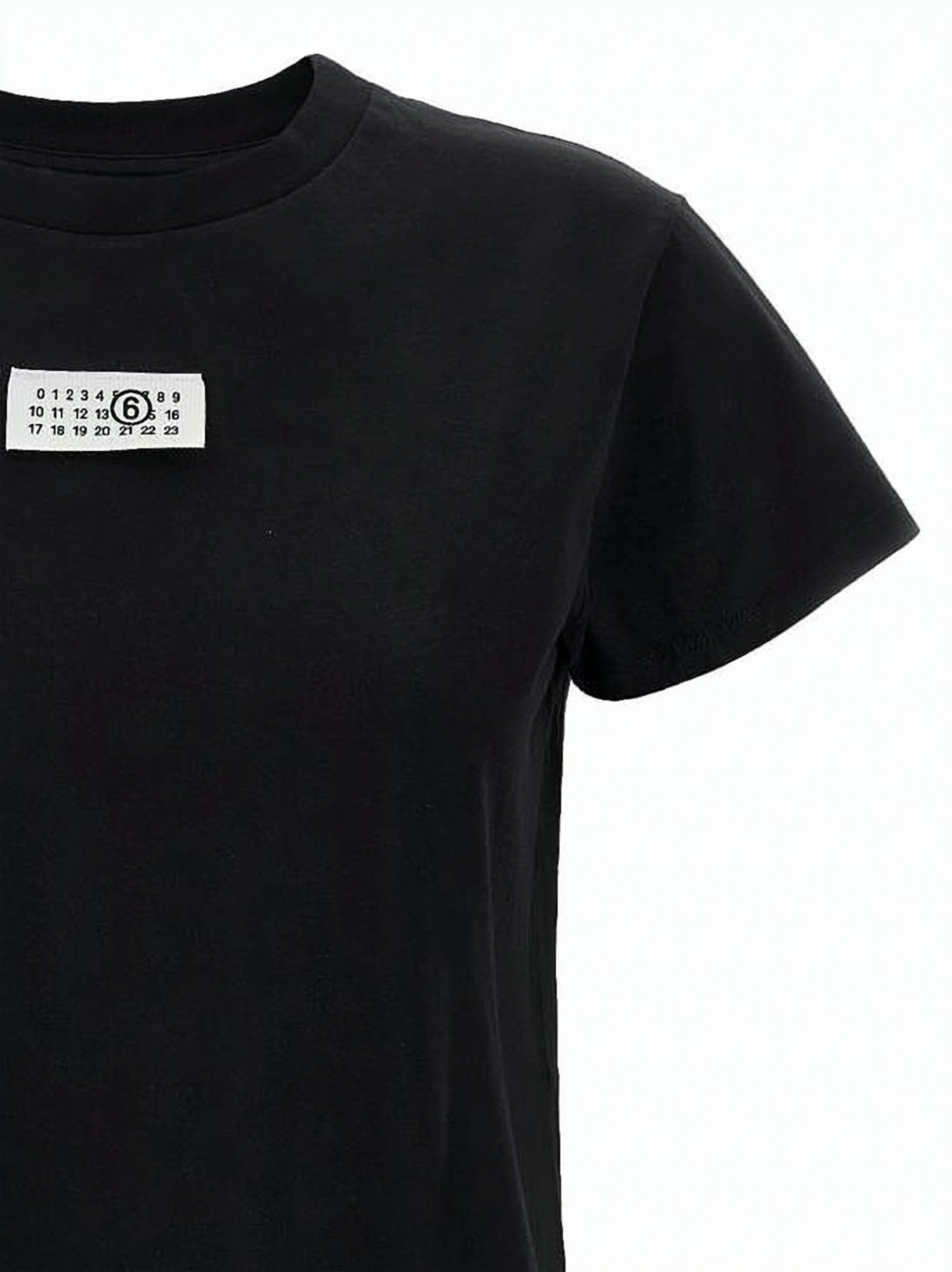 Cropped Black T-Shirt with Rectangular Label Detail