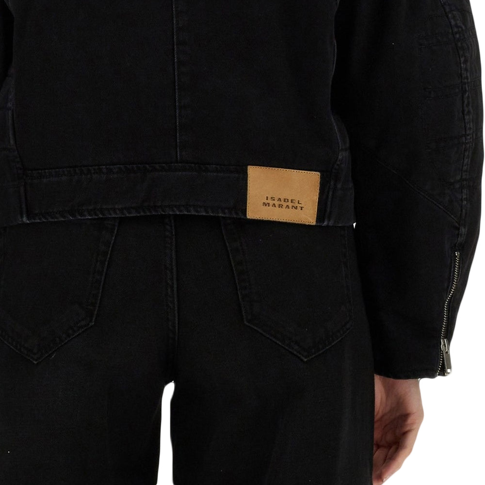 Cropped Black Denim Jacket with Boxy Silhouette