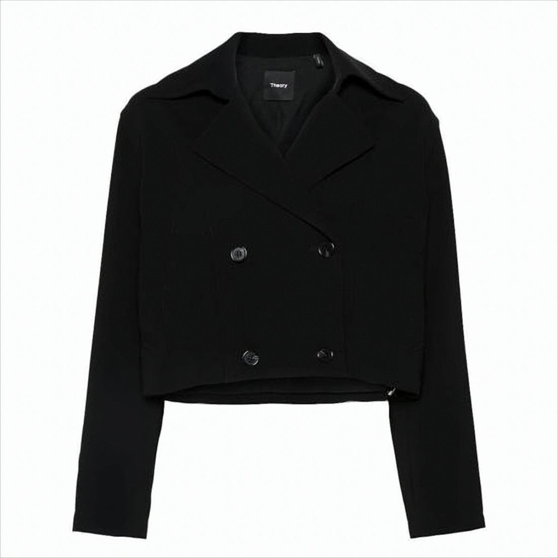 Cropped Double-Breasted Jacket with Wide Lapel and Structured Fit