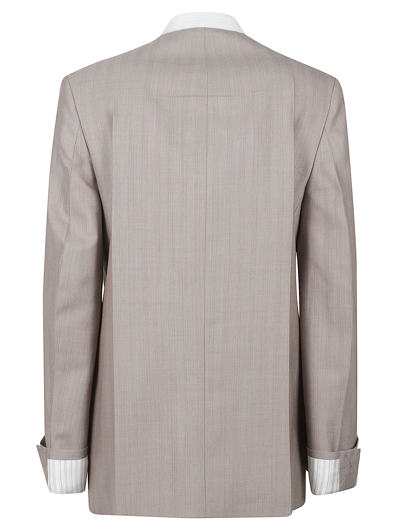 Tailored Collarless Jacket in Soft Beige Fabric
