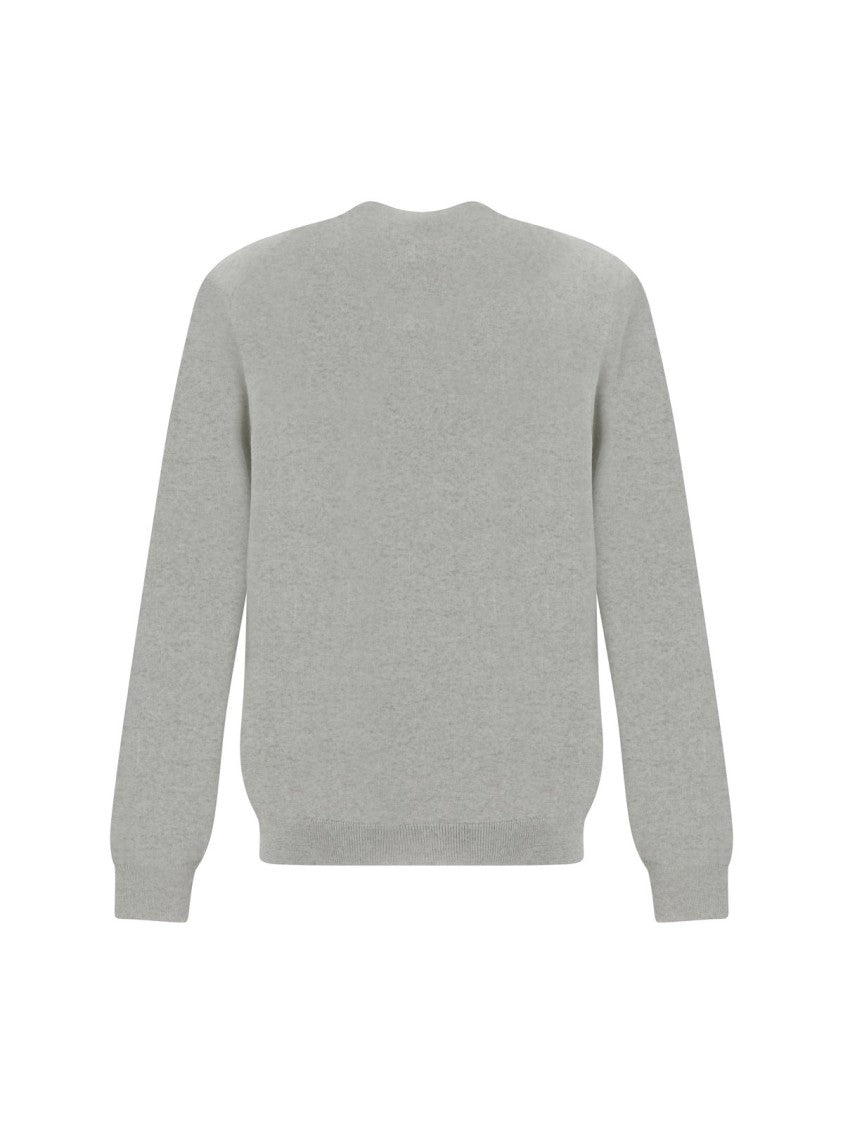 Lightweight Grey Wool Cardigan With Button-Down Front And Embroidered Logo