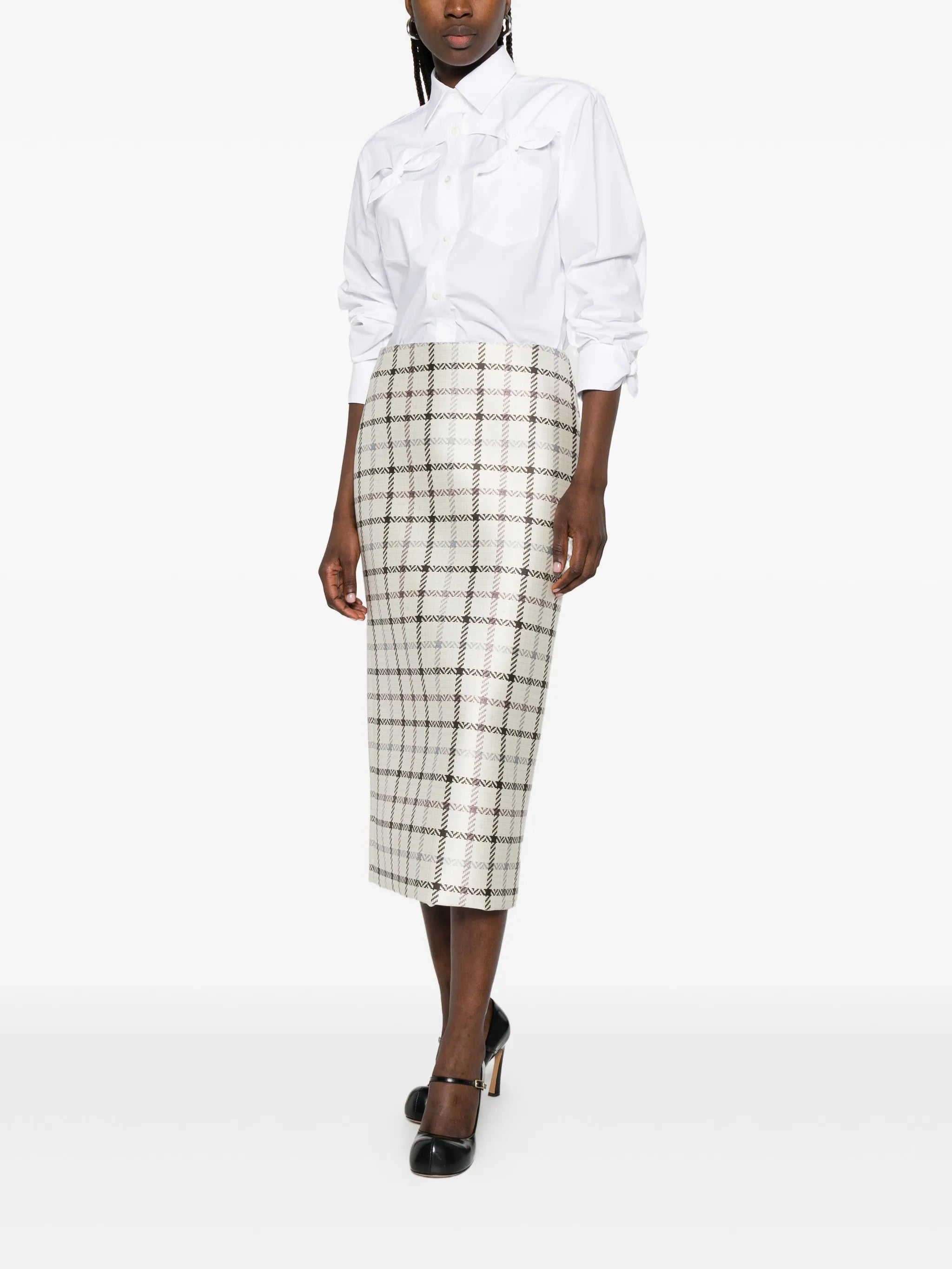 White Button-Up Shirt With Bow Pocket Details