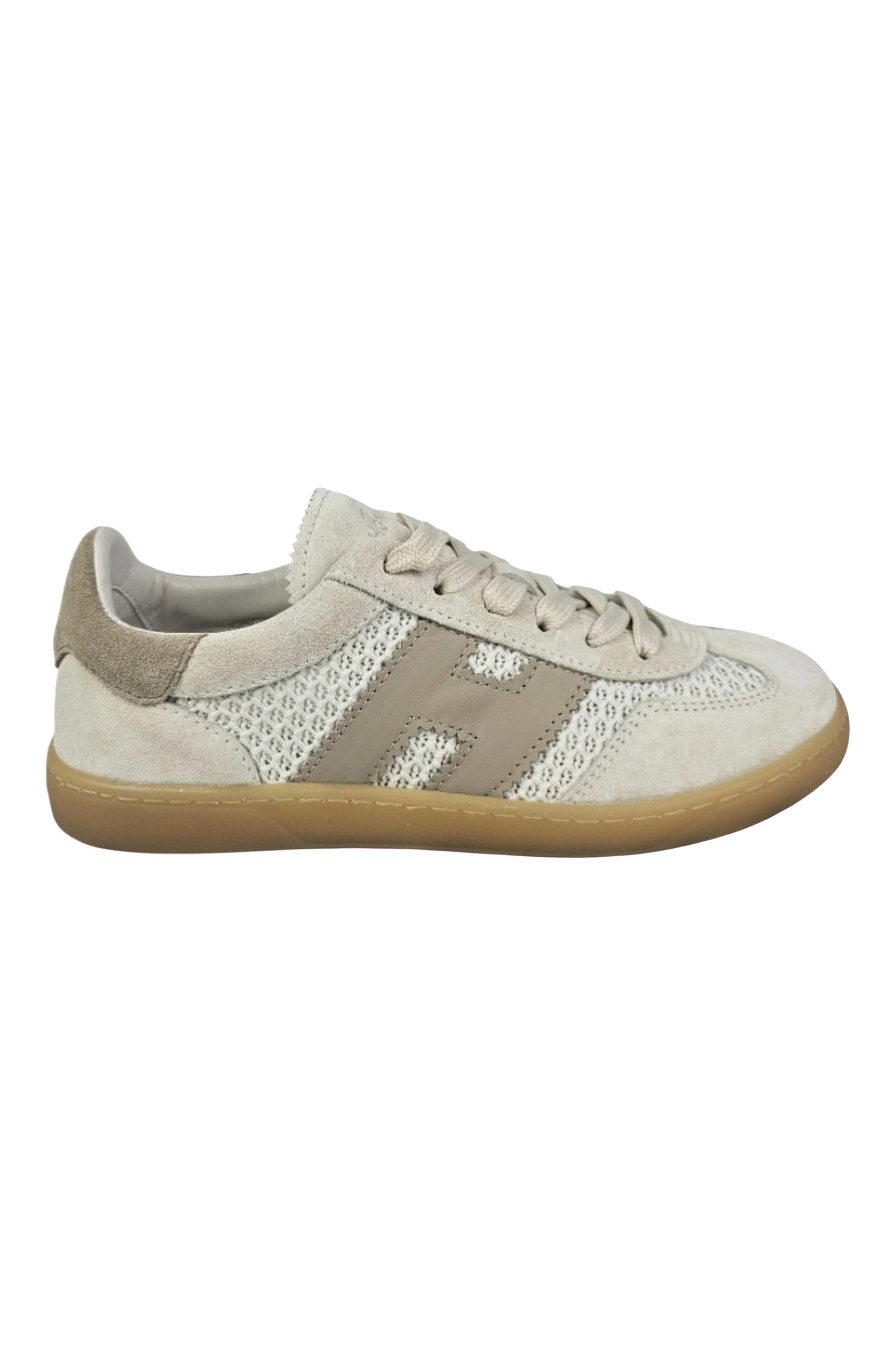 Sophisticated Beige Lace-Up Sneakers With Distinctive Logo Detail