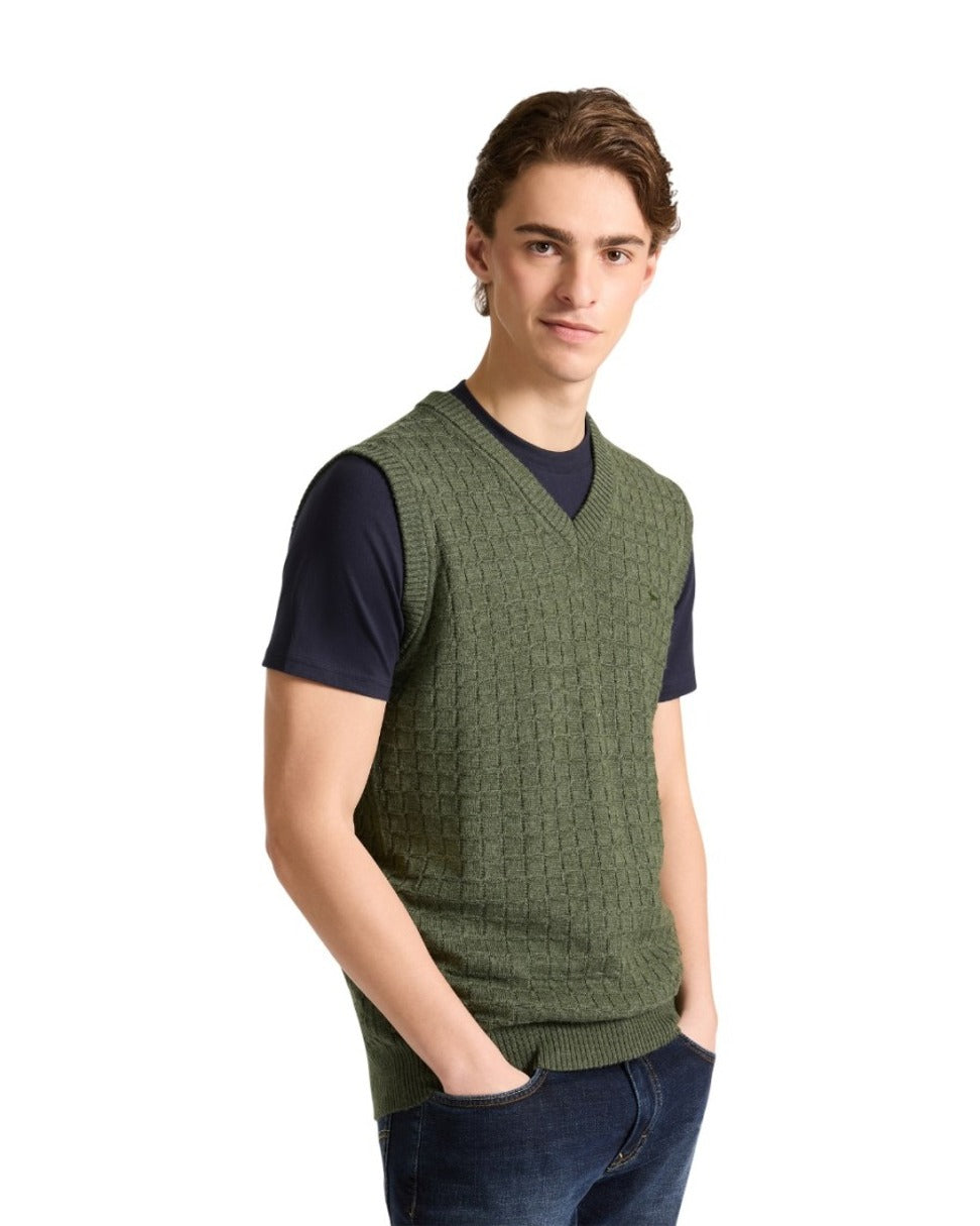 Textured Knit Gilet With Ribbed V-Neck