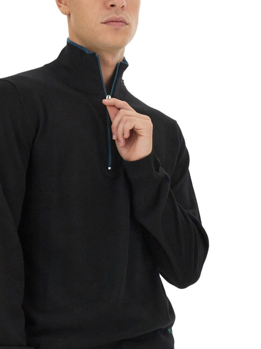 Slim-Fit Black Jersey With High Collar