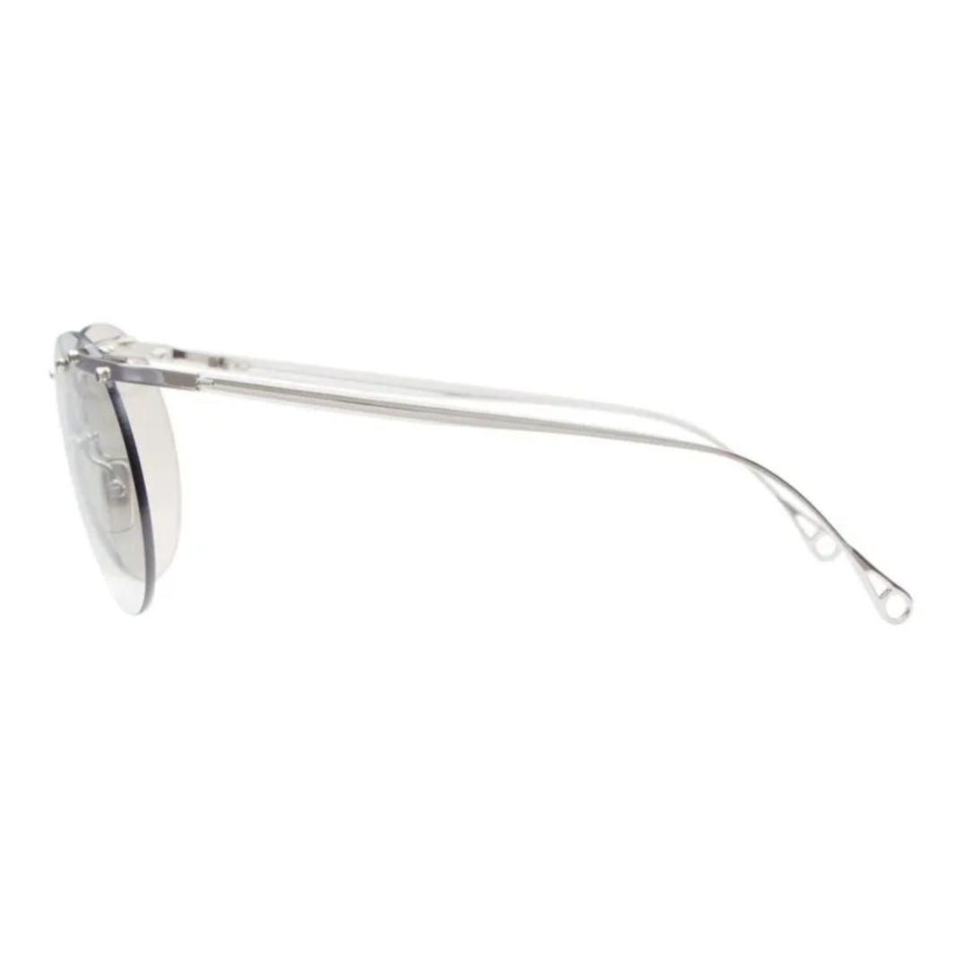 O01 Round Frame Gradient Grey Sunglasses with Transparent Silver-Toned Metal