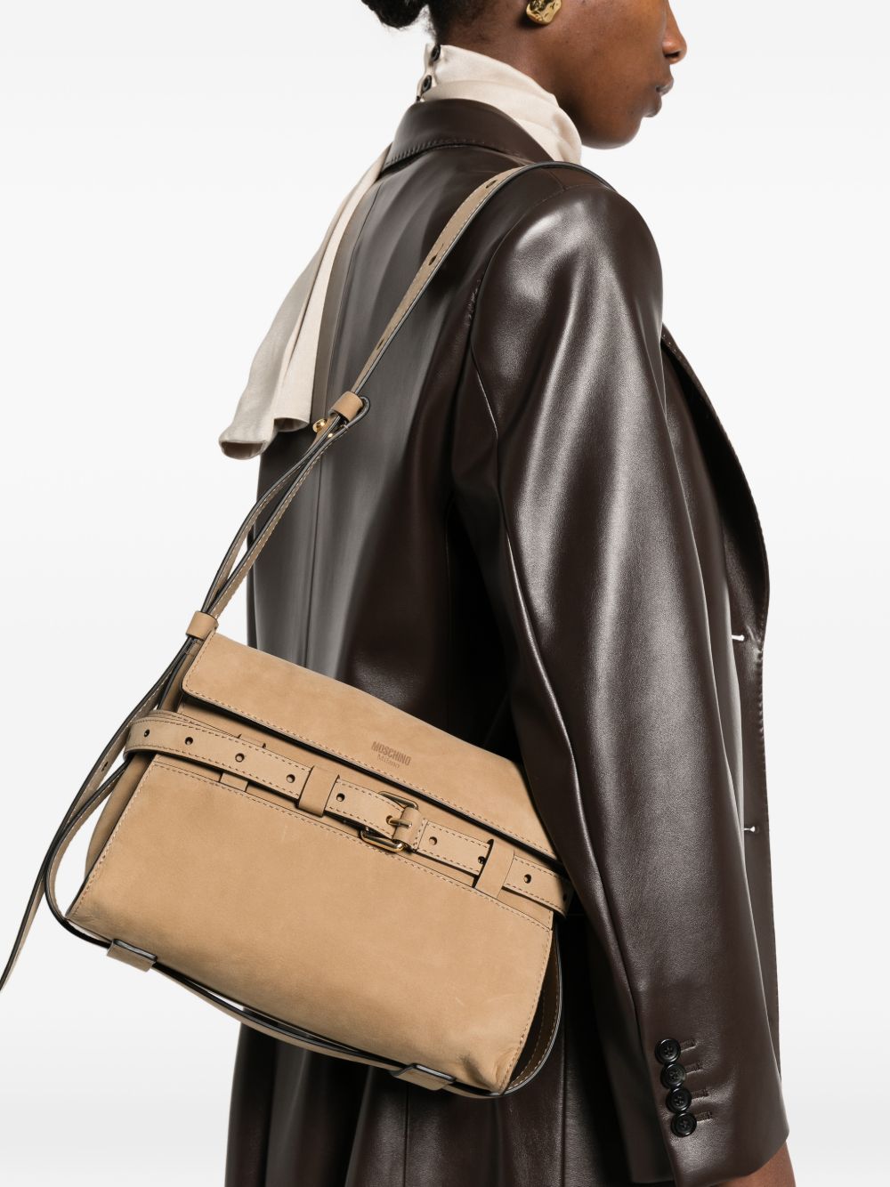 Rectangular Beige Silk And Nylon Shoulder Bag