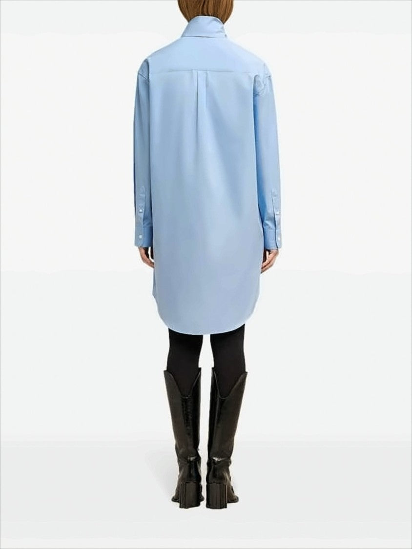 Light Blue Long-Sleeve Shirt With Oversized Bow Tie Detail