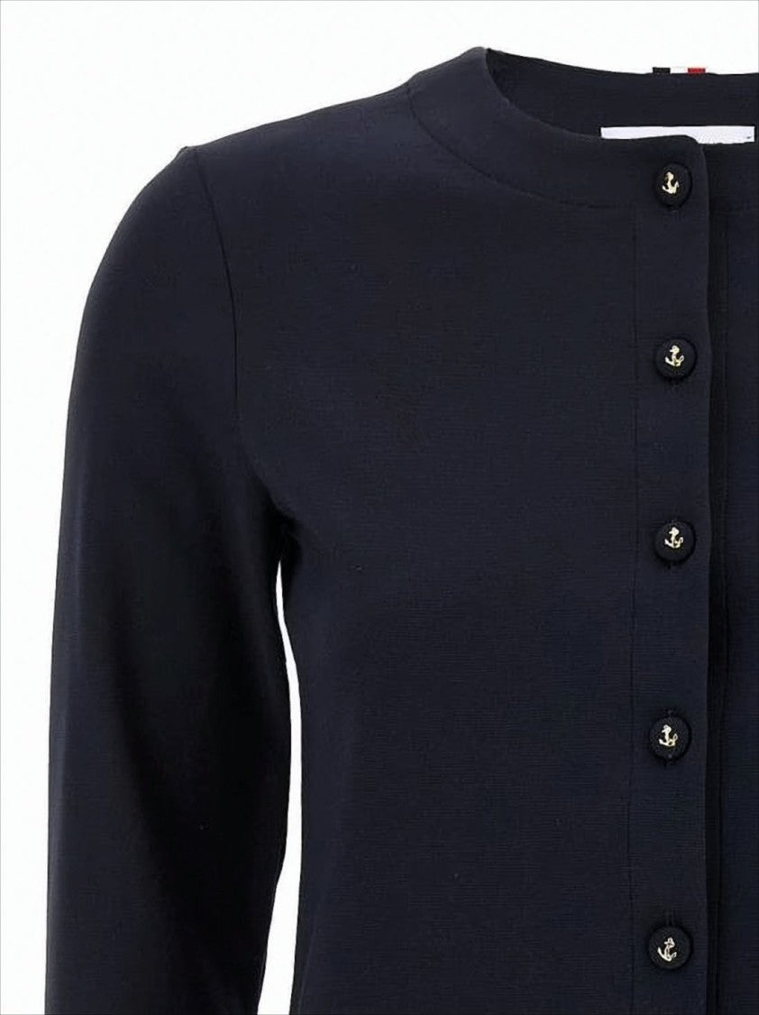 Cropped Black Cardigan with Button Anchor Motifs