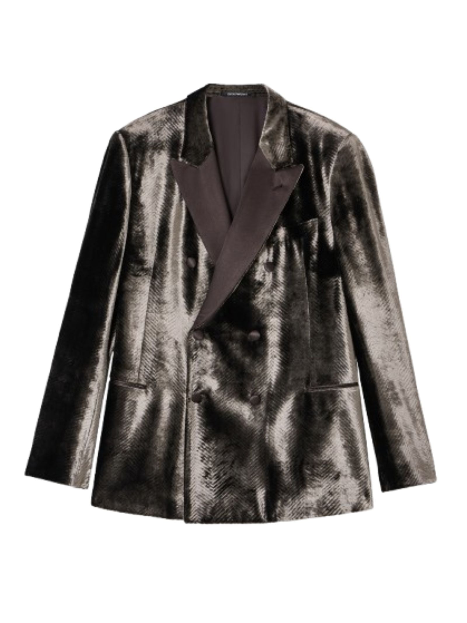 Double-Breasted Herringbone Velvet Blazer