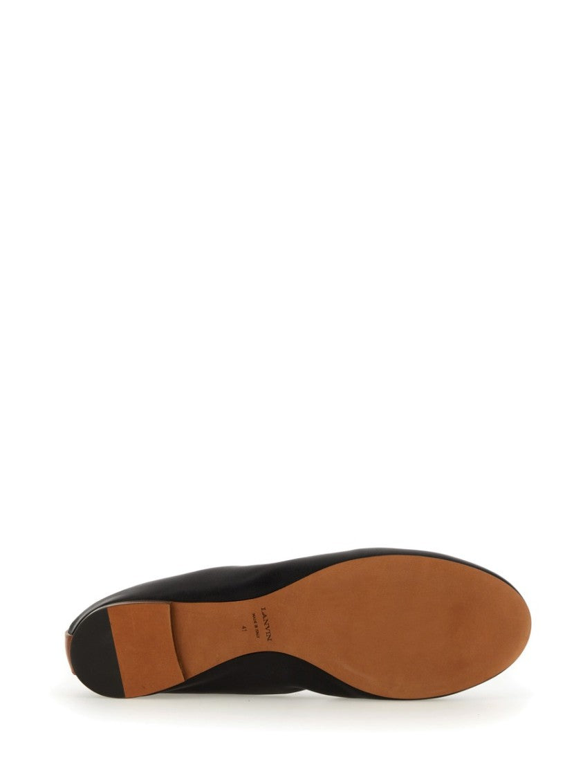 Gathered Design Leather Ballerina Flats