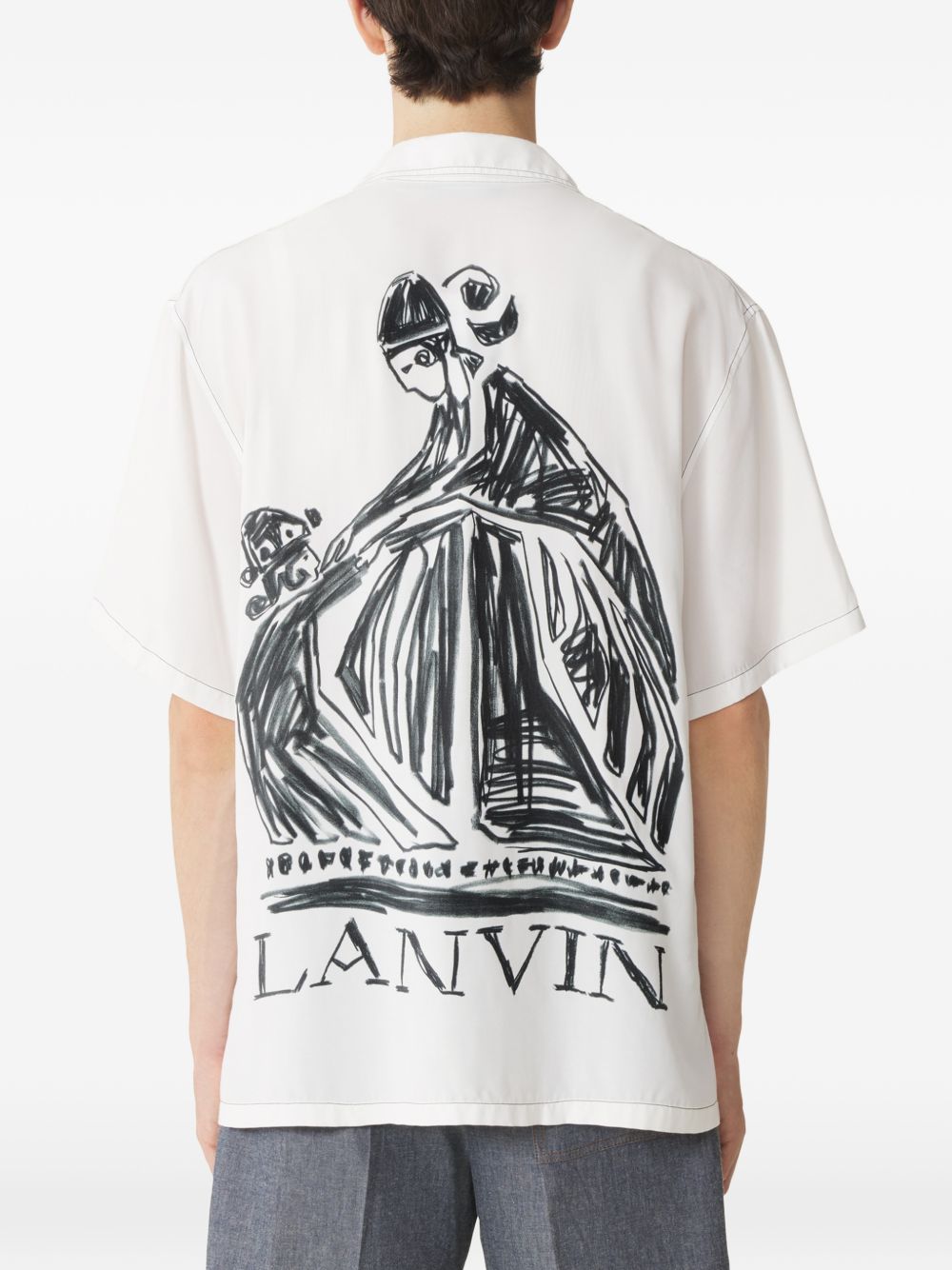 Short-Sleeved Shirt with Graphic Print and Contrast Stitching