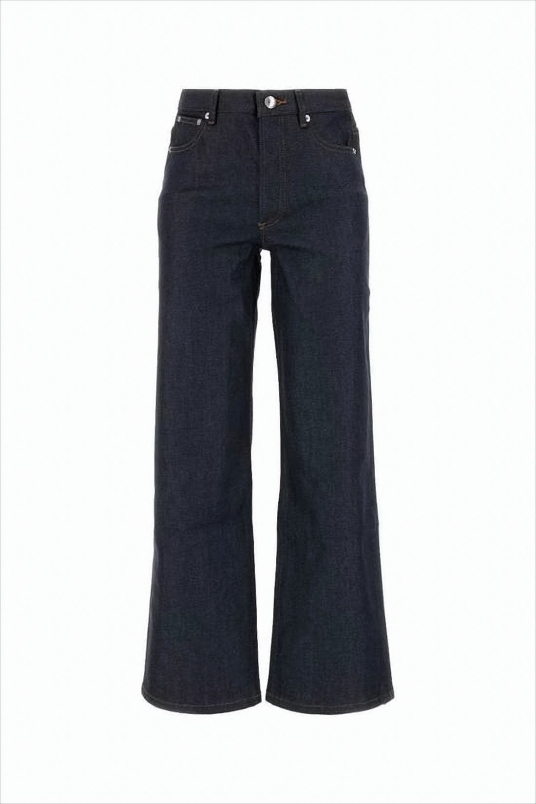 Wide-Leg Cropped Denim Pants with Contrast Stitching
