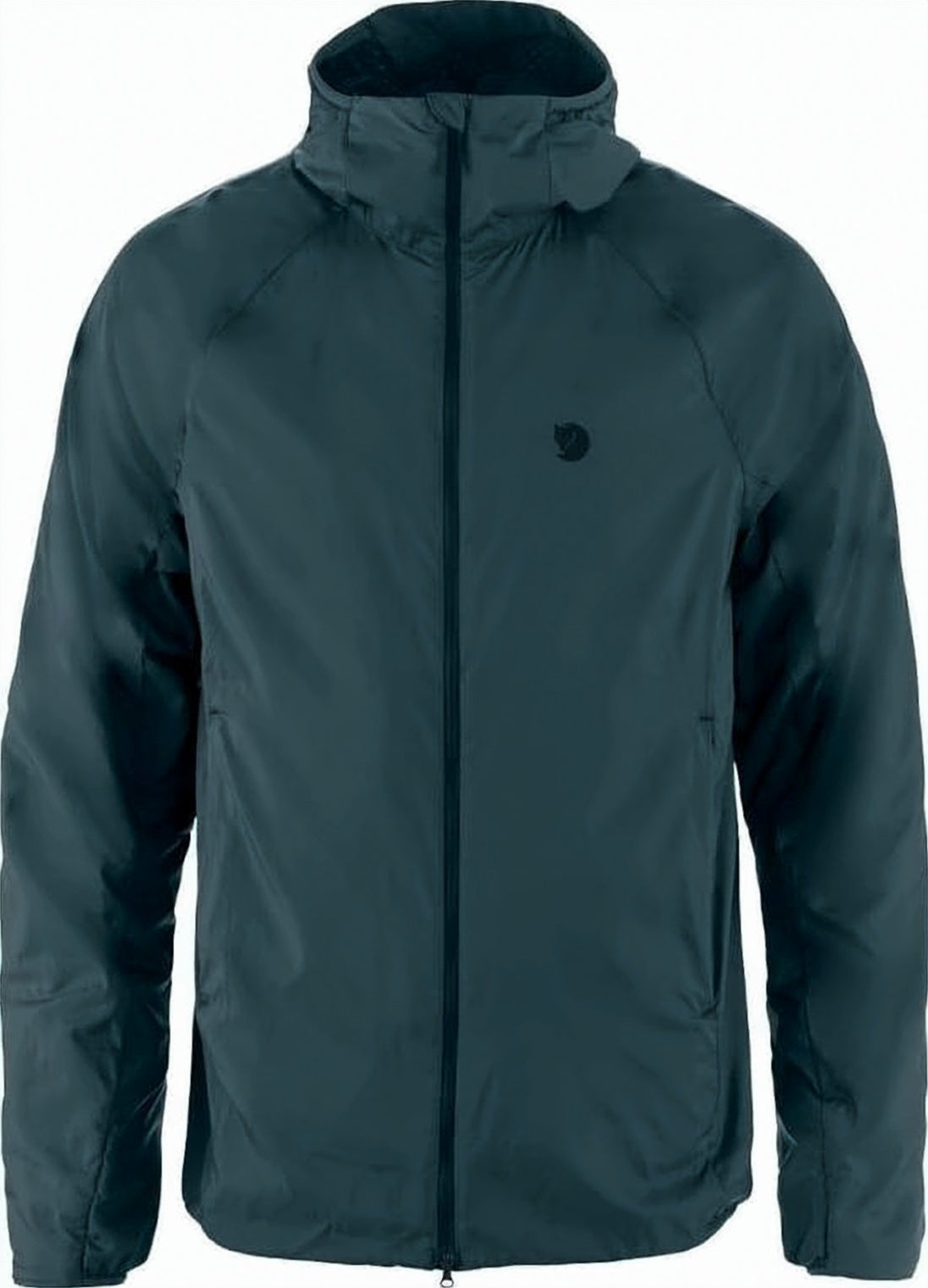 Minimalist Blue Jacket With High Collar And Zipper Closure